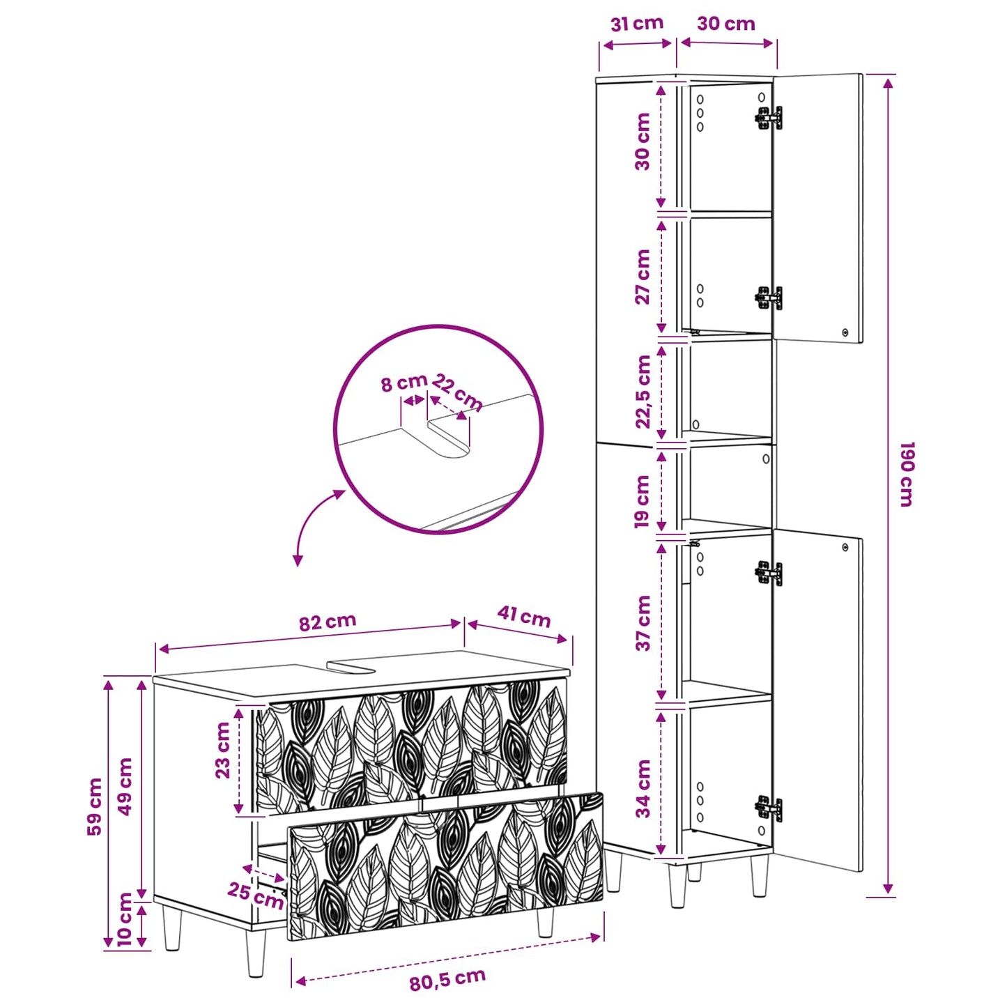 2 Piece Bathroom Cabinet Set DELFT Concrete Grey