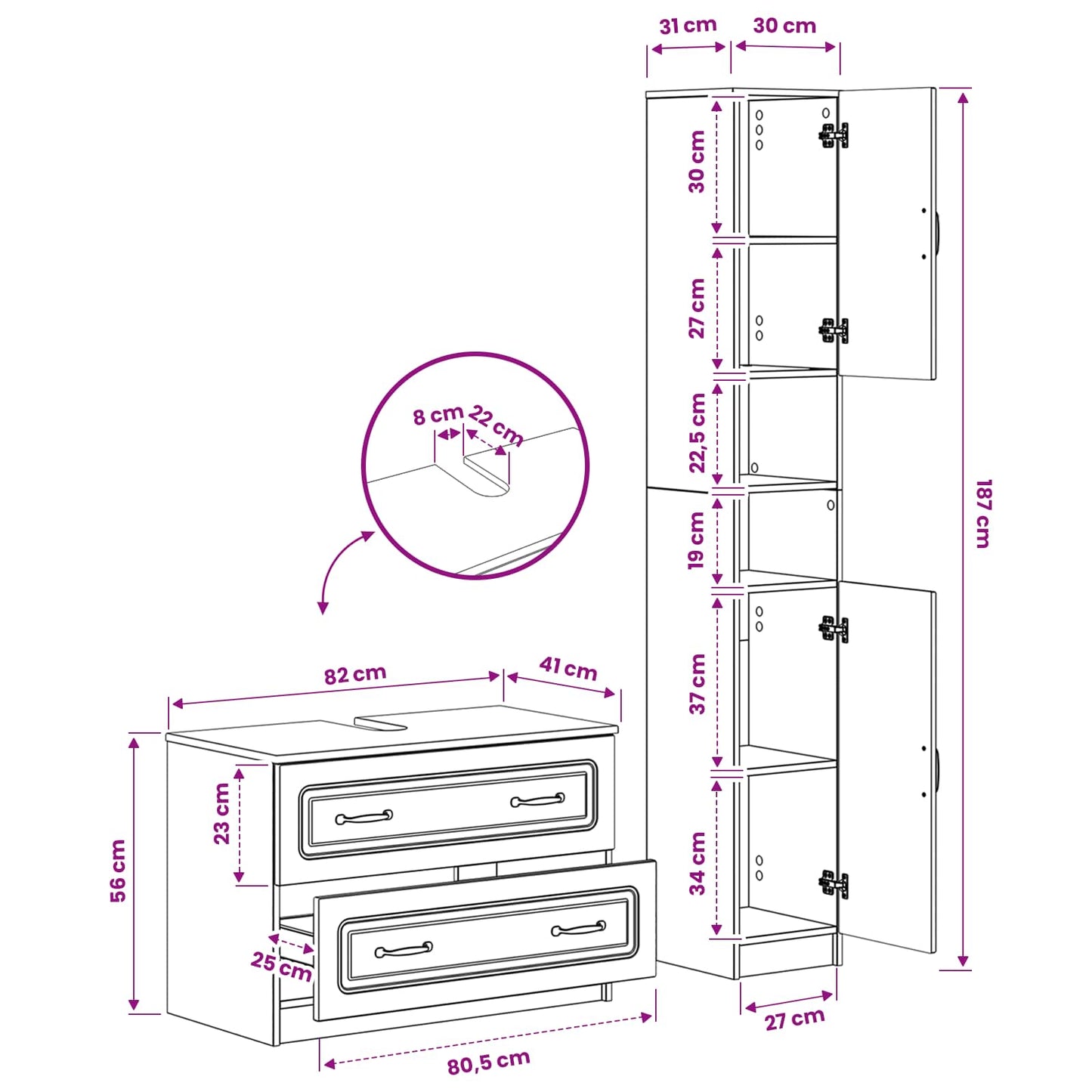 2 Piece Bathroom Cabinet Set UTRECHT Black Engineered Wood
