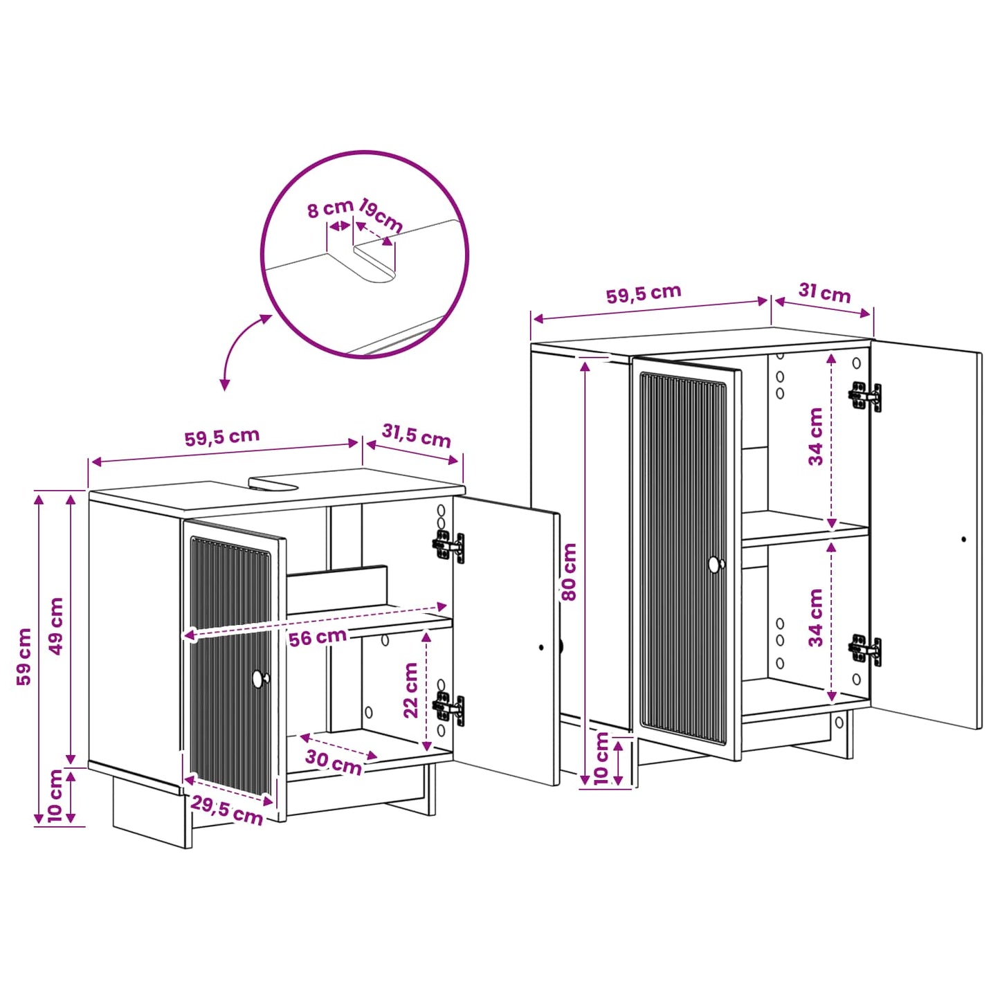 2 Piece Bathroom Cabinet Set EDE Old Wood Engineered Wood