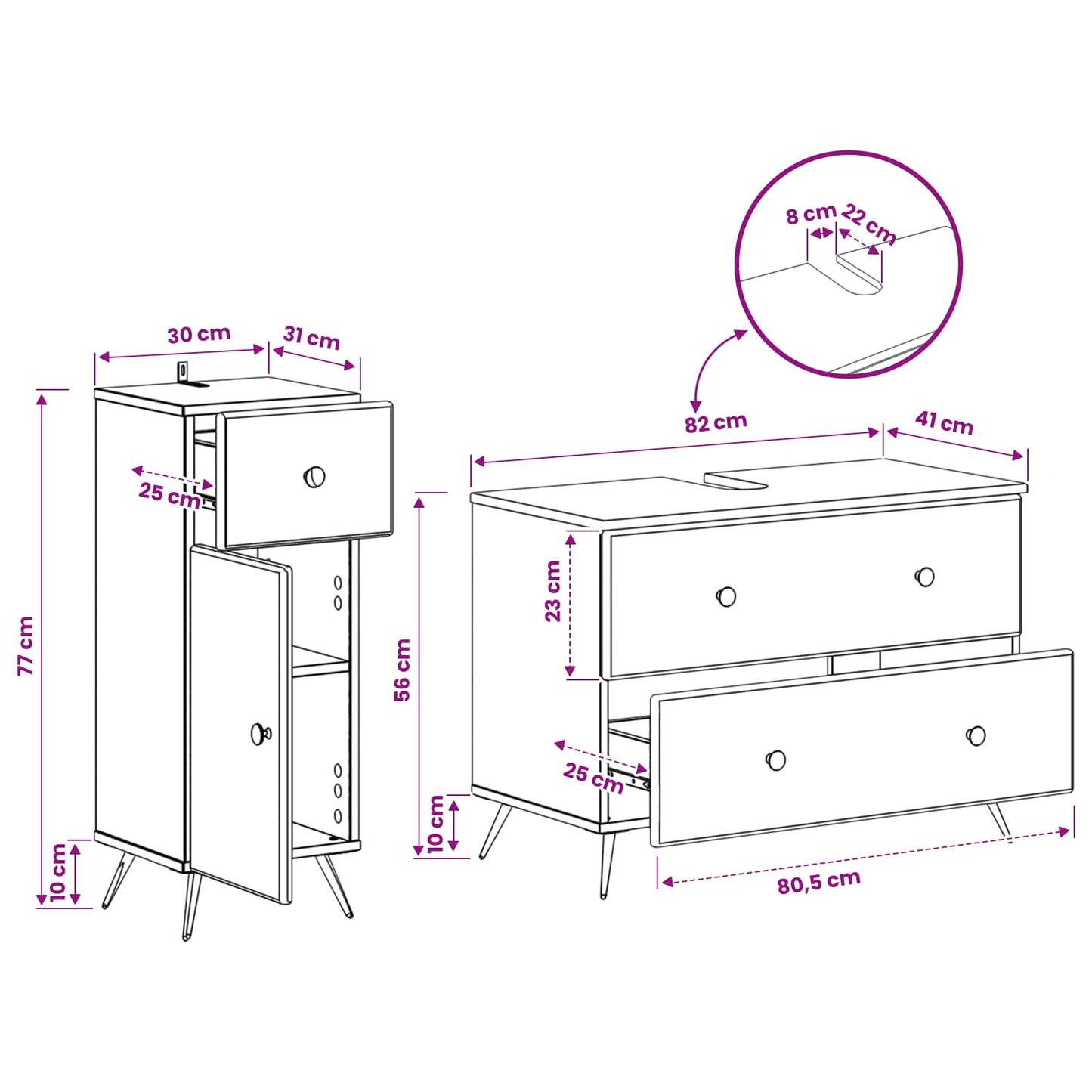 2 Piece Bathroom Cabinet Set BREDA High Gloss White