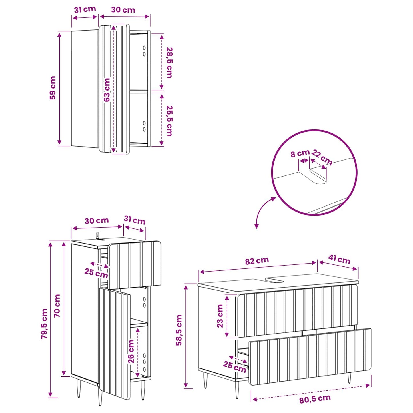 3 Piece Bathroom Cabinet Set ZWOLLE Artisan Oak Engineered Wood