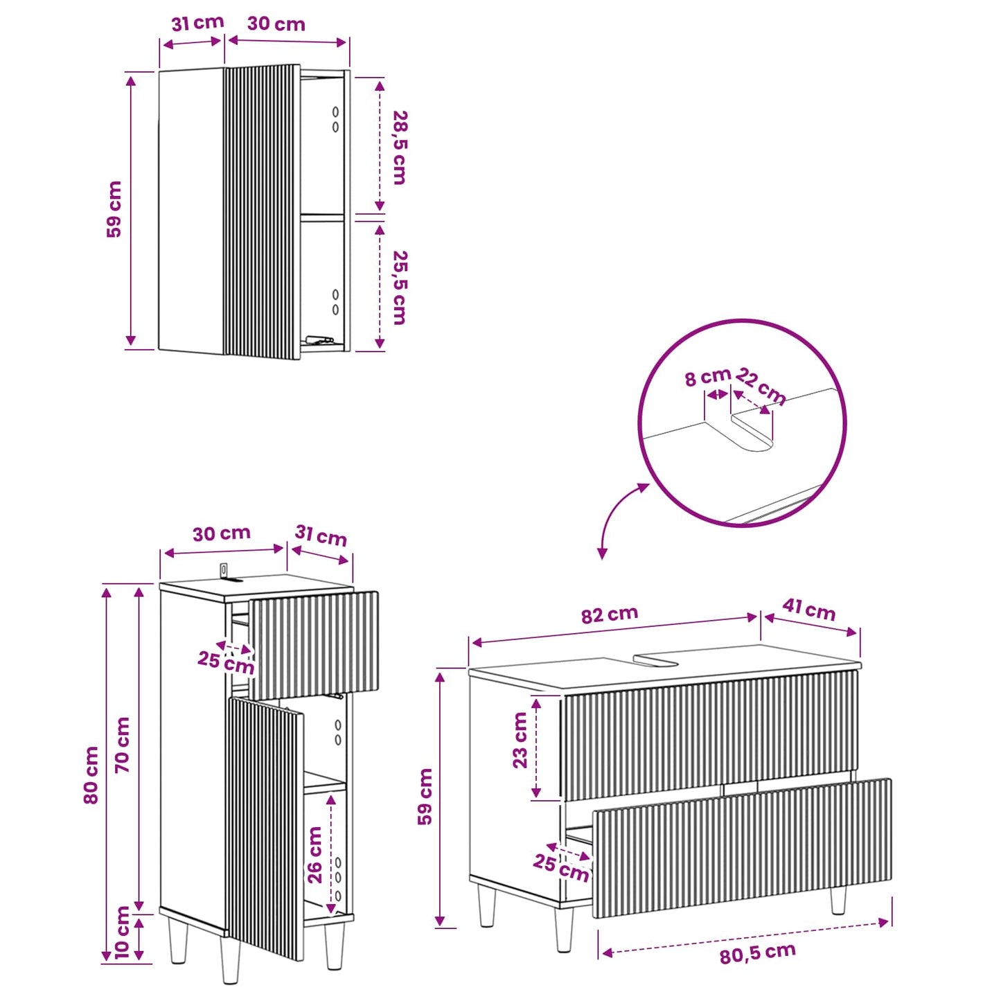3 Piece Bathroom Cabinet Set ARNHEM Artisan Oak Engineered Wood