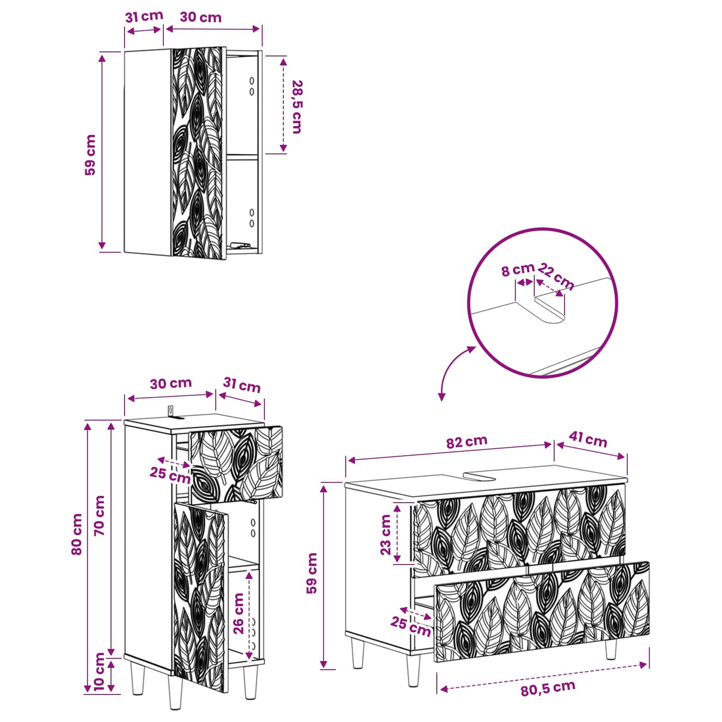 3 Piece Bathroom Cabinet Set DELFT Black Engineered Wood