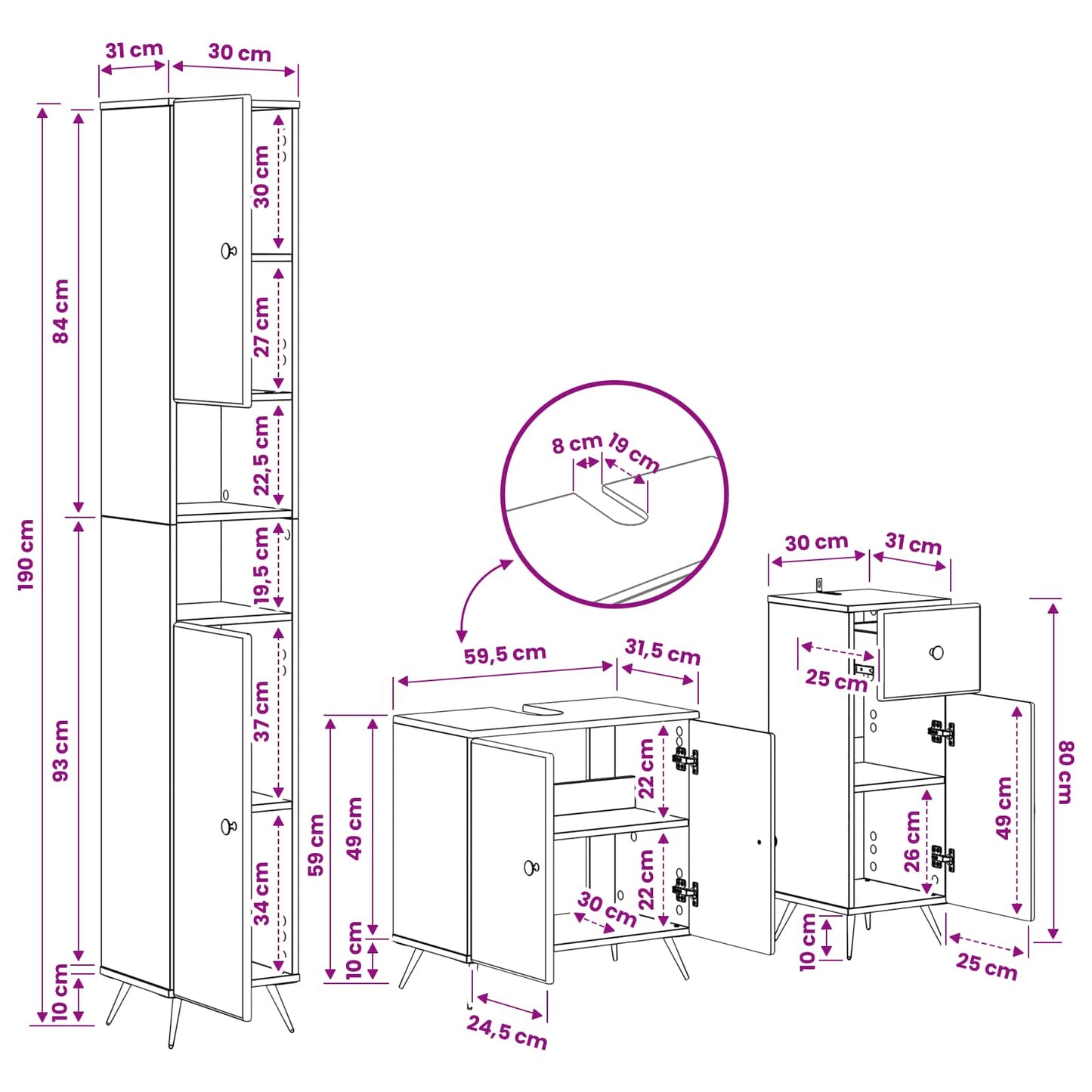 3 Piece Bathroom Cabinet Set BREDA Engineered Wood
