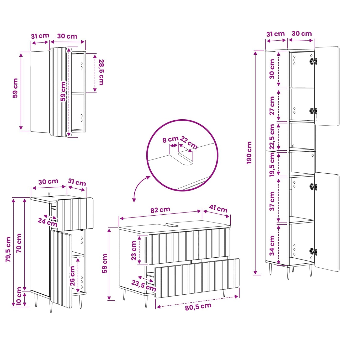 4 Piece Bathroom Cabinet Set ZWOLLE Black Engineered Wood