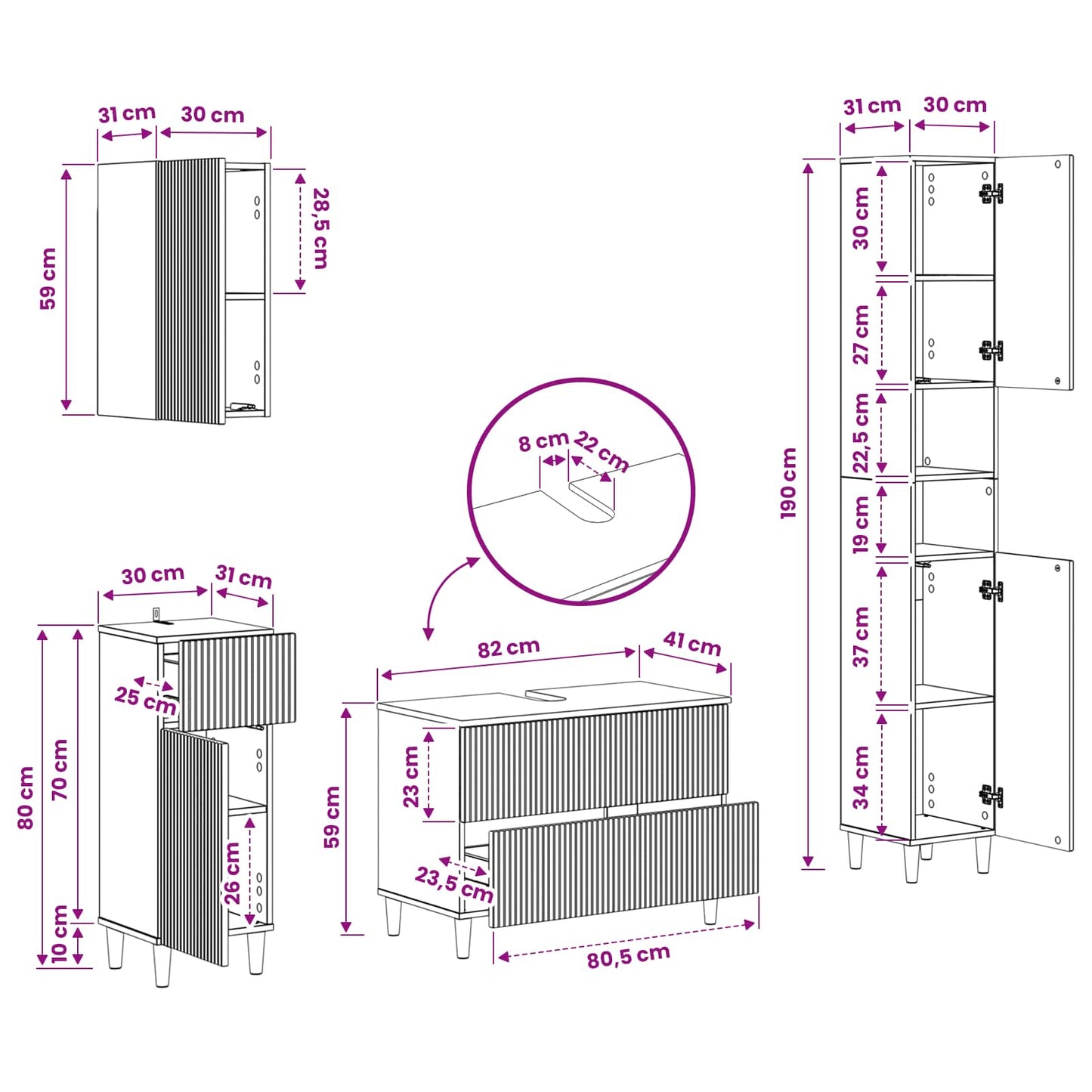 4 Piece Bathroom Cabinet Set ARNHEM Sonoma Oak Engineered Wood
