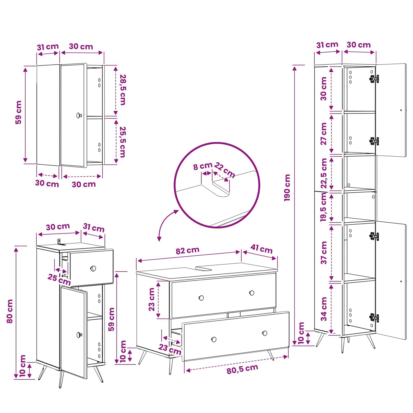 4 Piece Bathroom Cabinet Set BREDA Grey Sonoma Engineered Wood