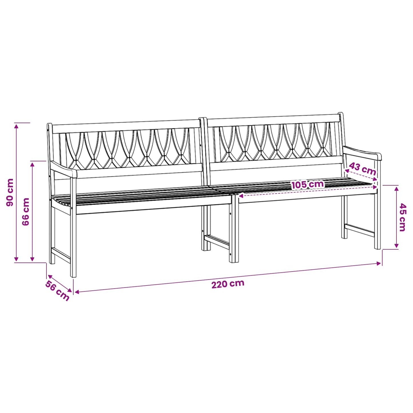 Outdoor Bench Natural 220 x 55.5 x 90 cm Solid Acacia Wood