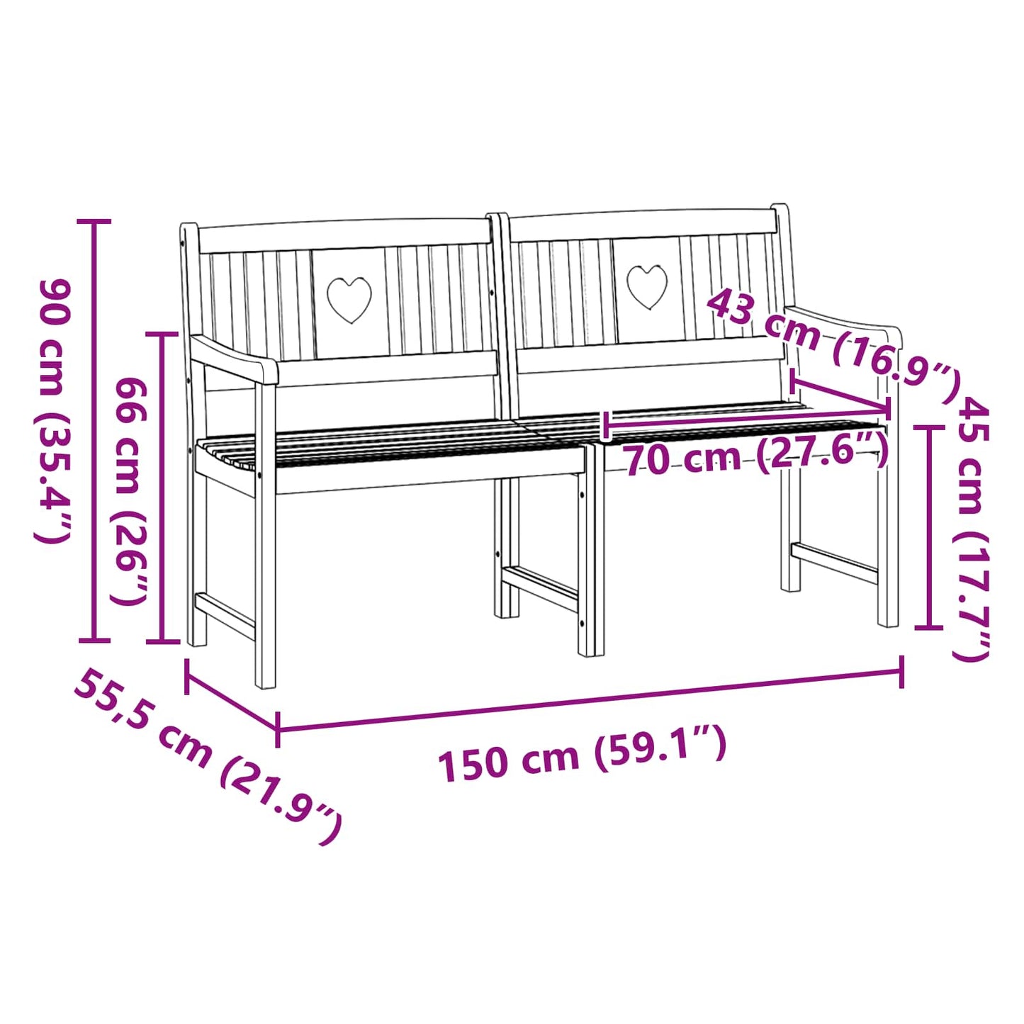 Outdoor Bench Natural 150 x 55.5 x 90 cm Solid Acacia Wood