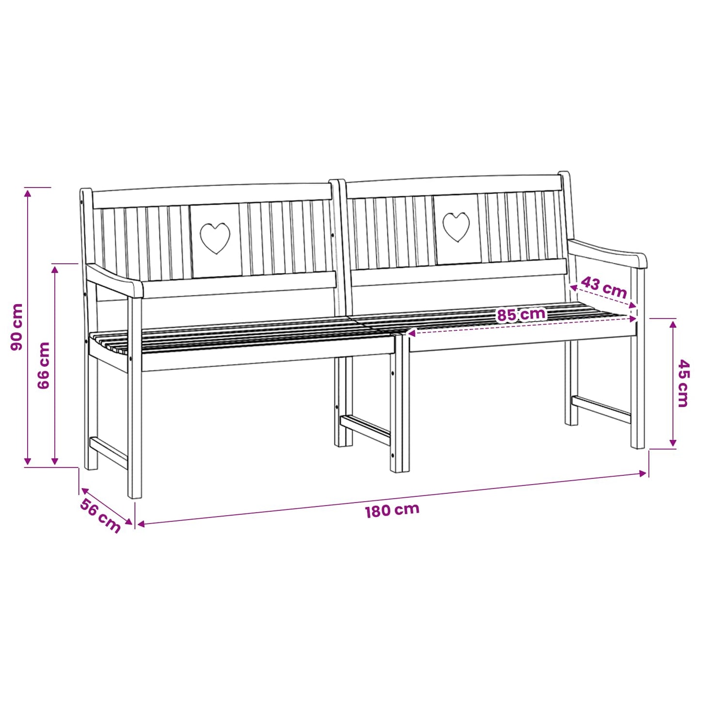 Outdoor Bench Natural 180 x 55.5 x 90 cm Solid Acacia Wood