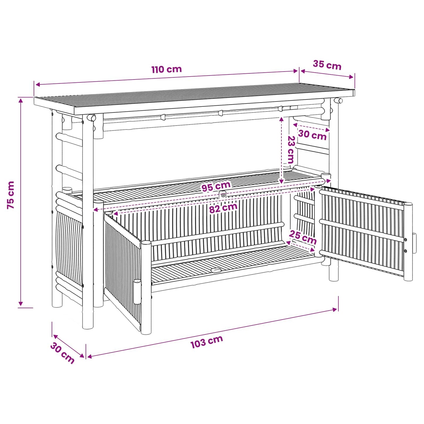 Console Table with Door Natural 43.31 x 13.78 x 29.53 in Bamboo