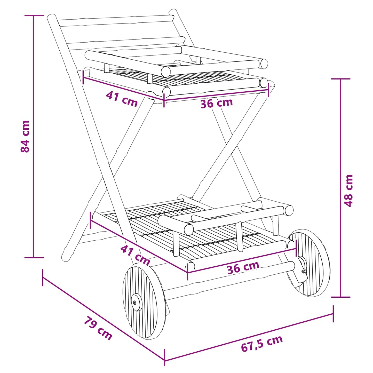 Tea Trolley with wheels Natural 79 x 67.5 x 84 cm Bamboo