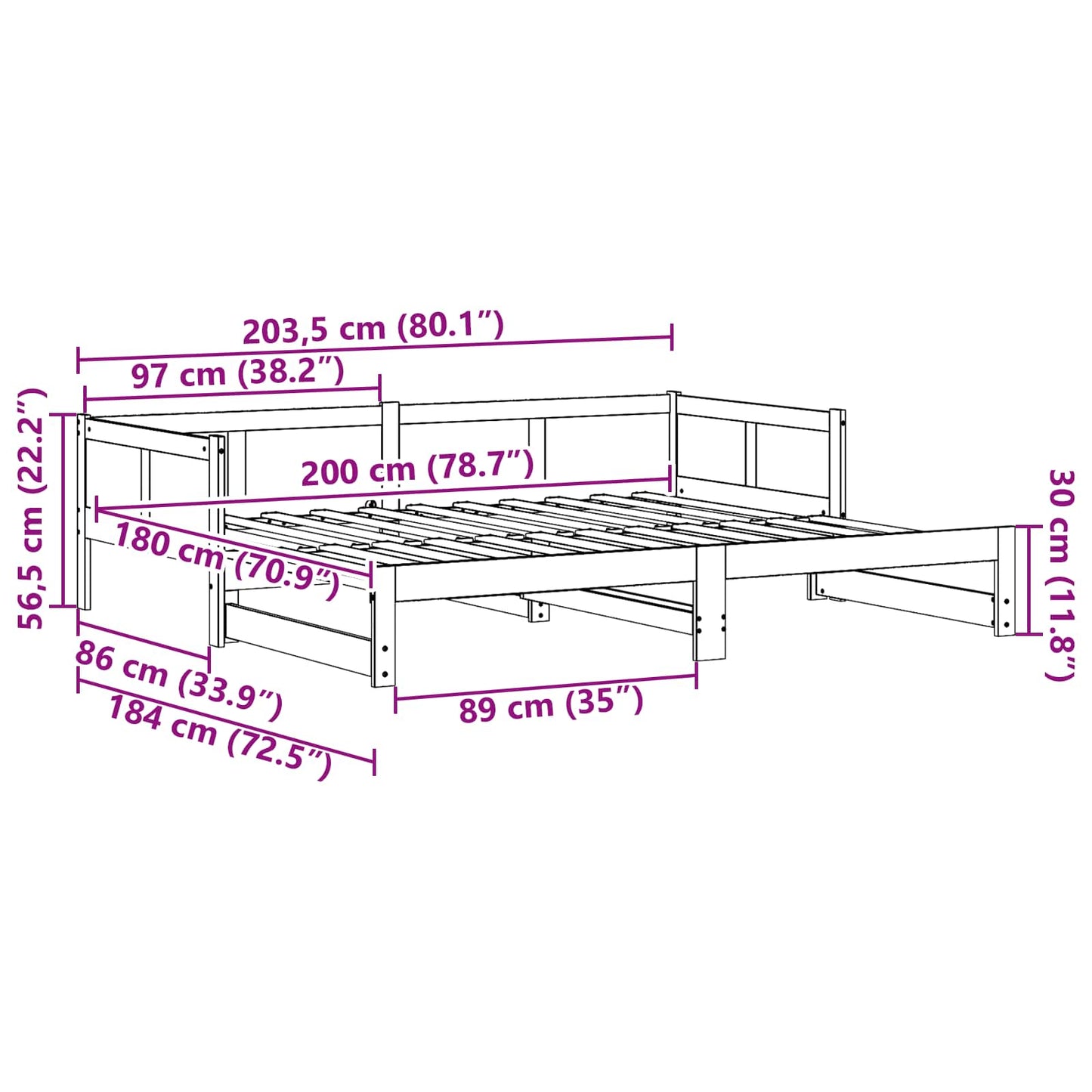 Pull-out Day Bed Natural 180 x 200 cm Solid Pine Wood