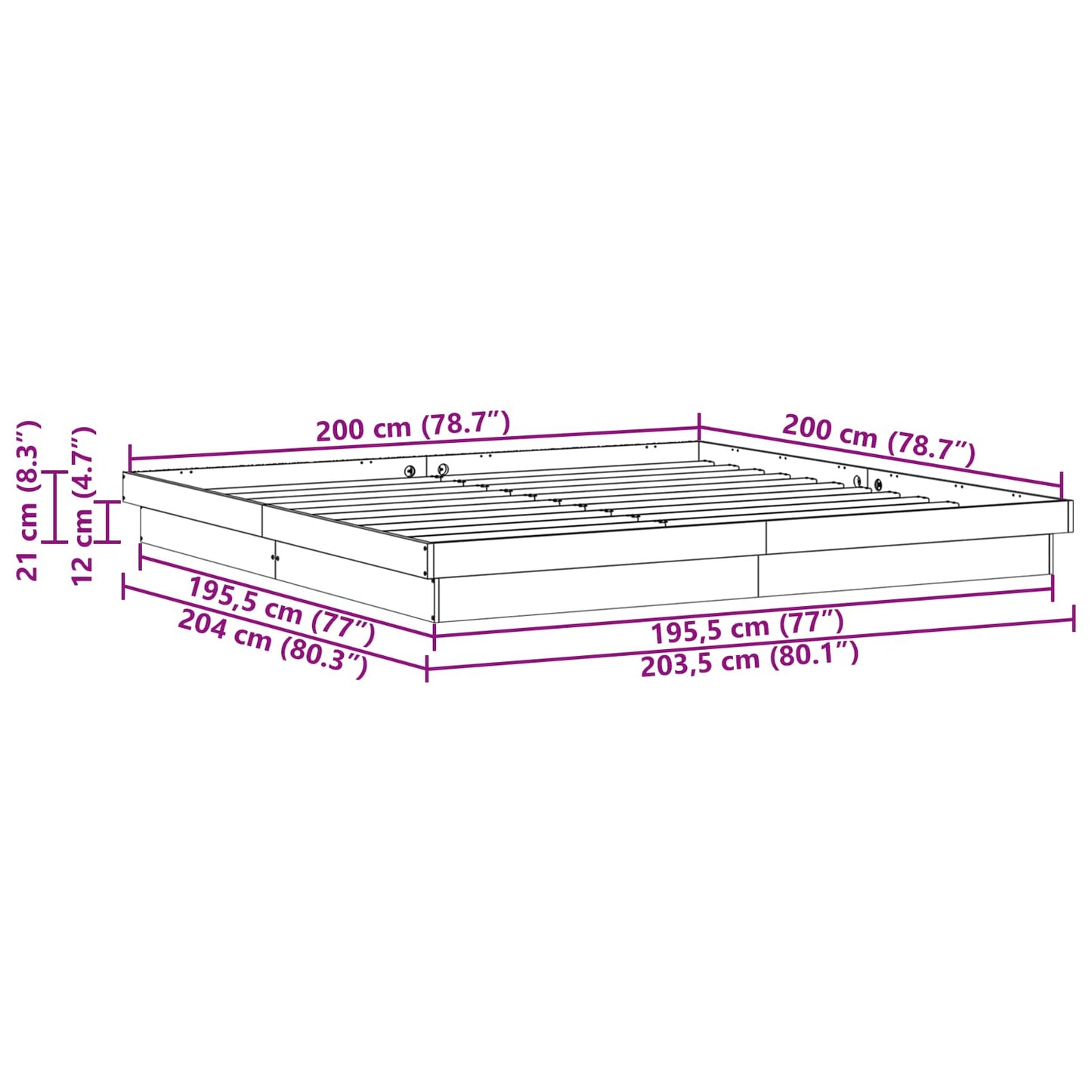 Bed Frame White 200 x 200 cm Solid Pine Wood