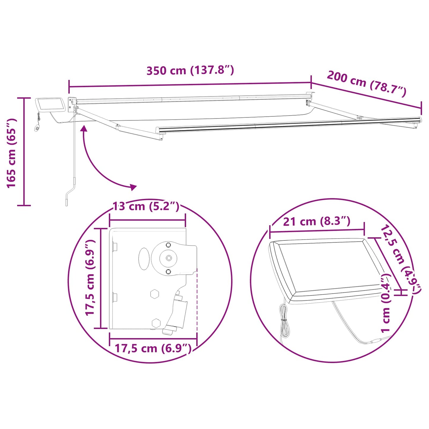 Electric Retractable Awning Frame White 3.5 x 2 m Aluminium