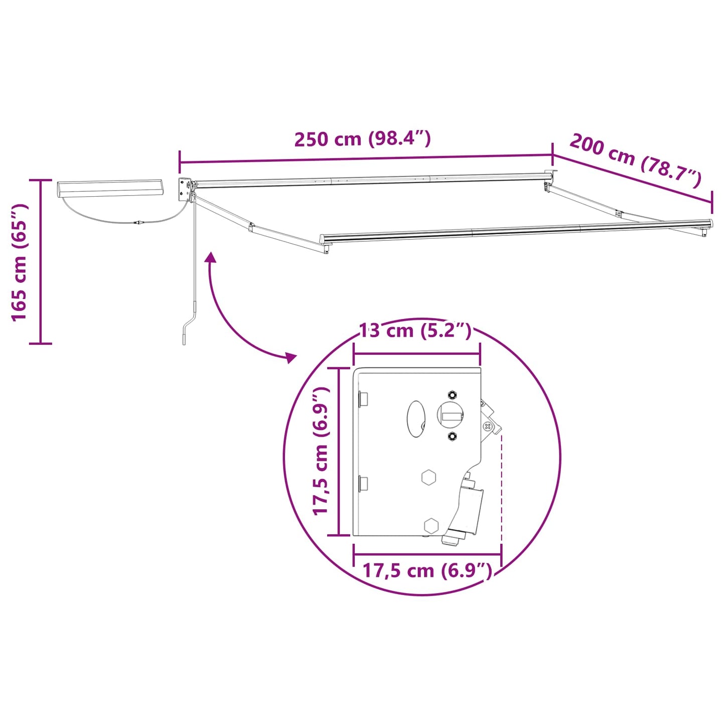 Electric Retractable Awning Frame White 2.5 x 2 m Aluminium