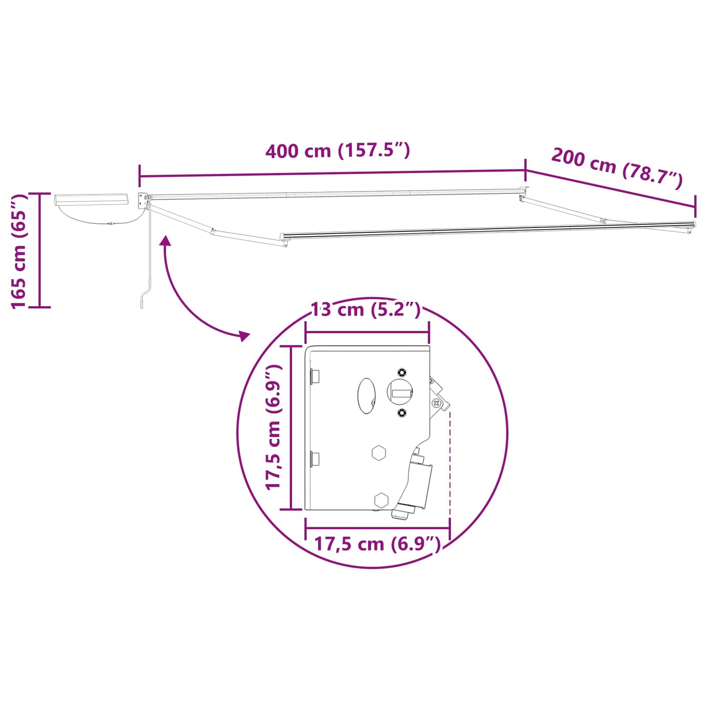 Electric Retractable Awning Frame White 4 x 2 m Aluminium