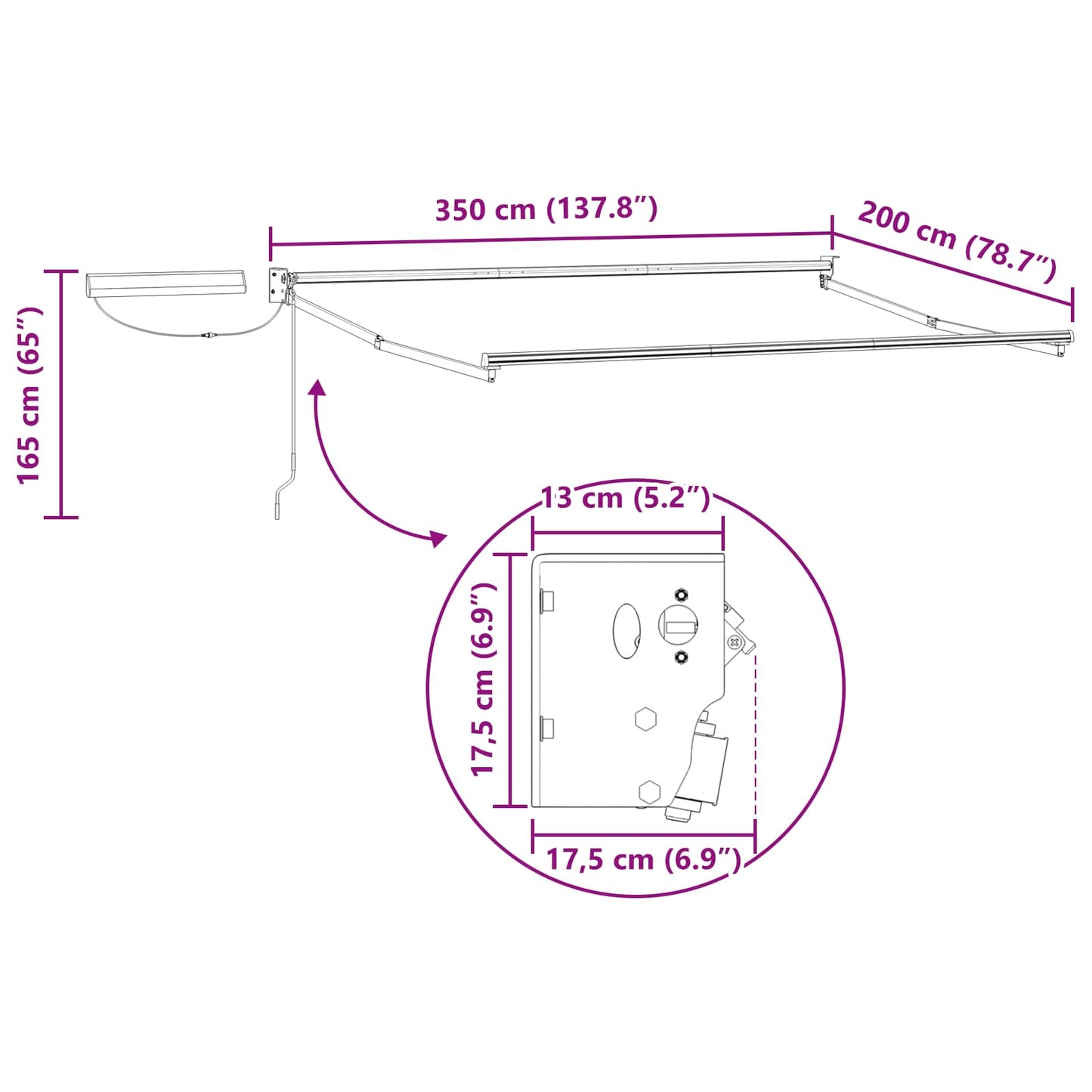 Electric Retractable Awning Frame Anthracite 3.5 x 2 m
