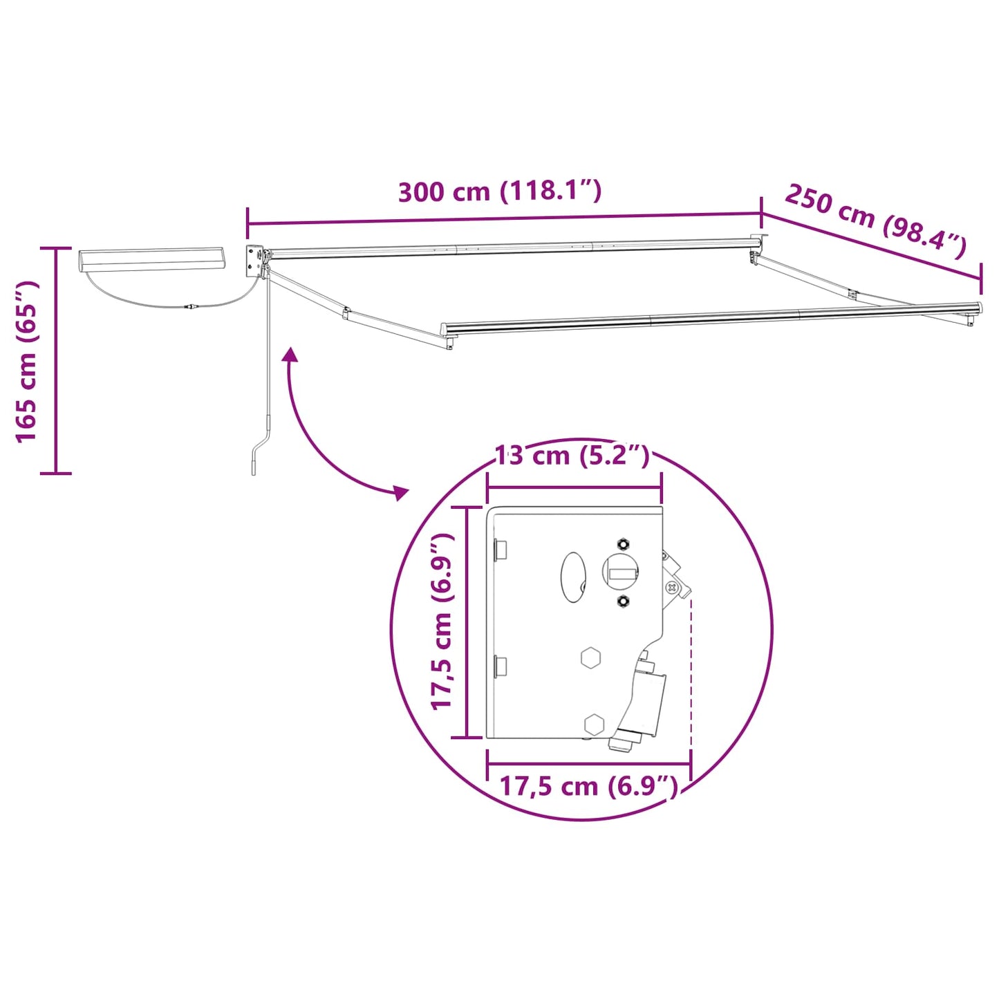 Electric Retractable Awning Frame Anthracite 3 x 2.5 m