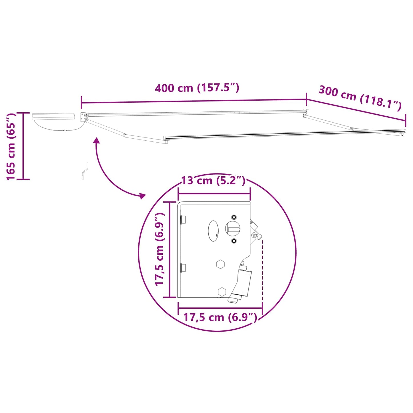 Electric Retractable Awning Frame Anthracite 4 x 3 m Aluminium