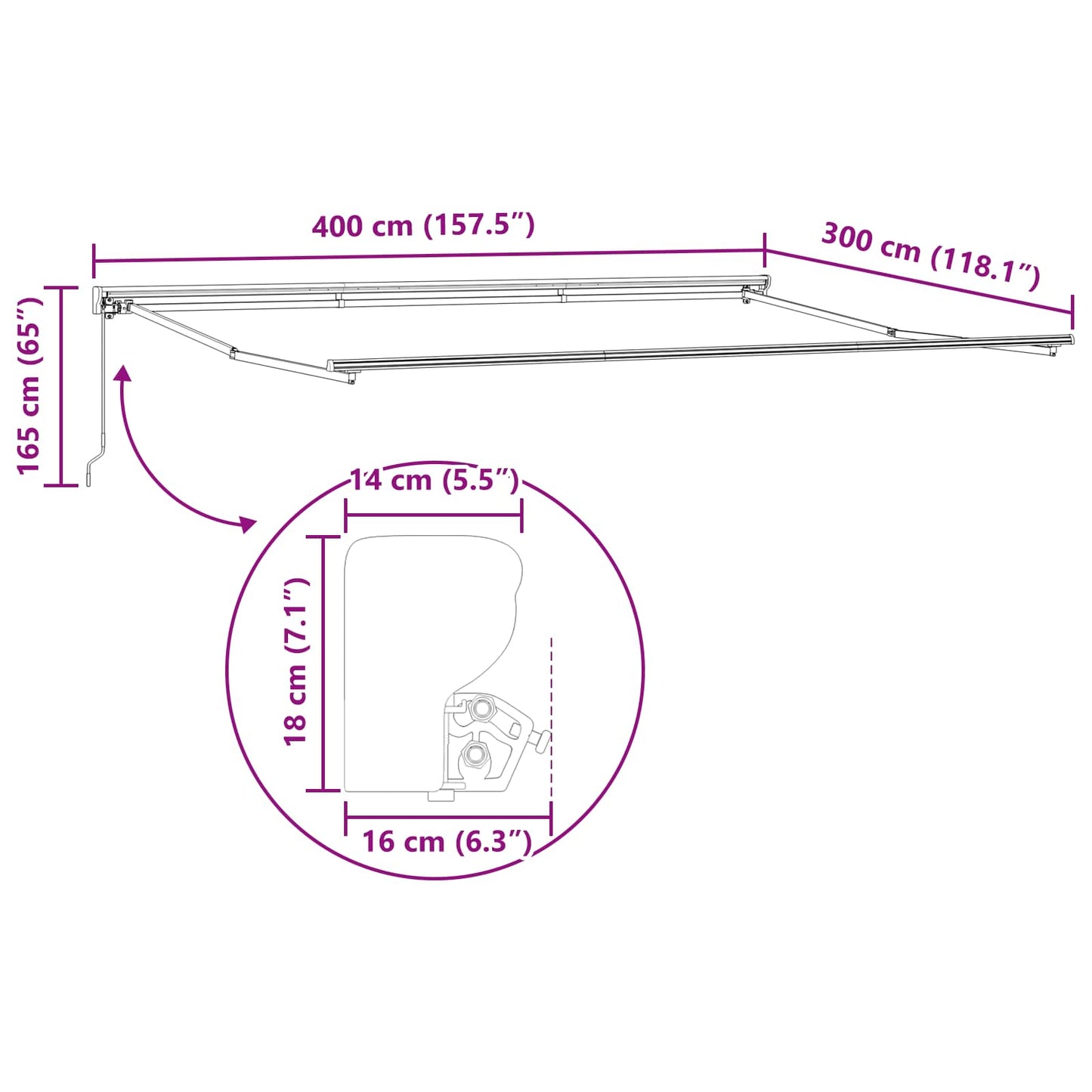 Manual Awning Frame Adjustable White 4 x 3 m Steel