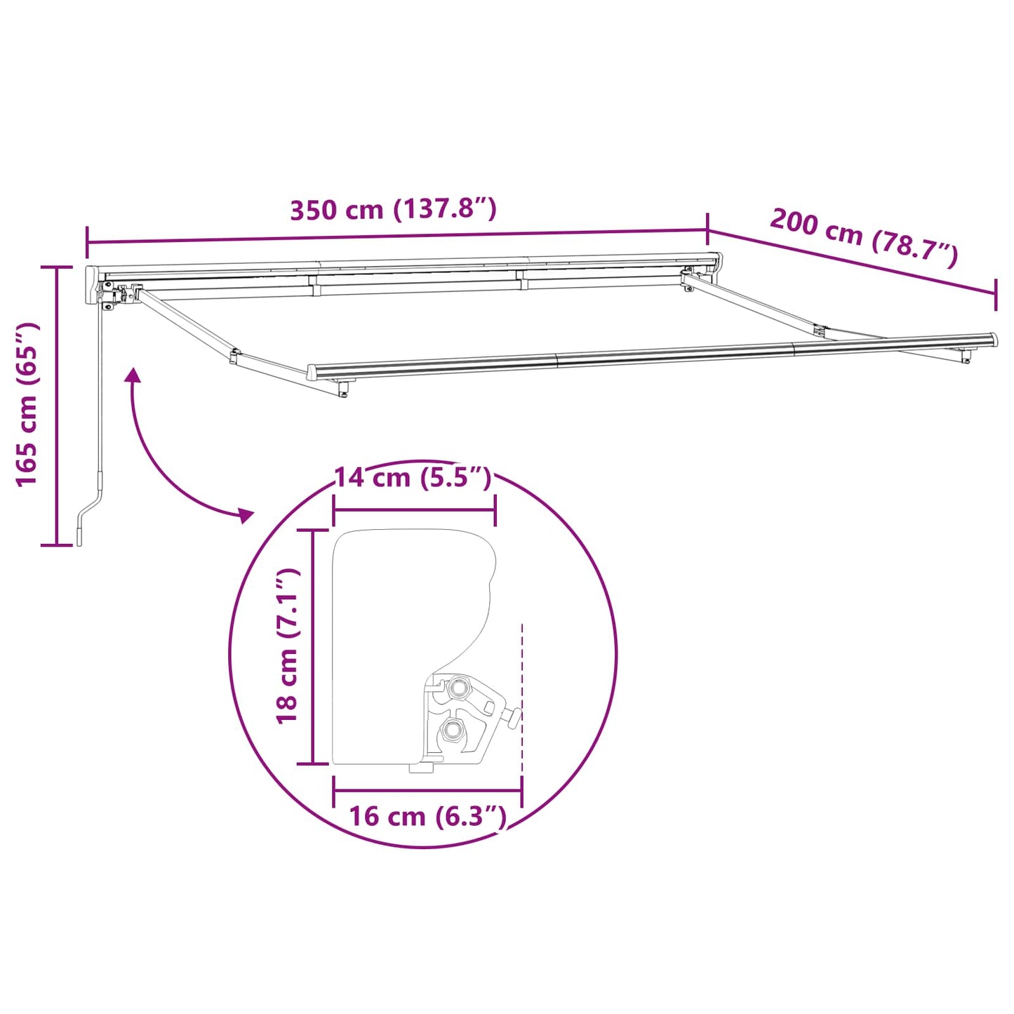 Manual Awning Frame Adjustable Anthracite 3.5 x 2 m Steel