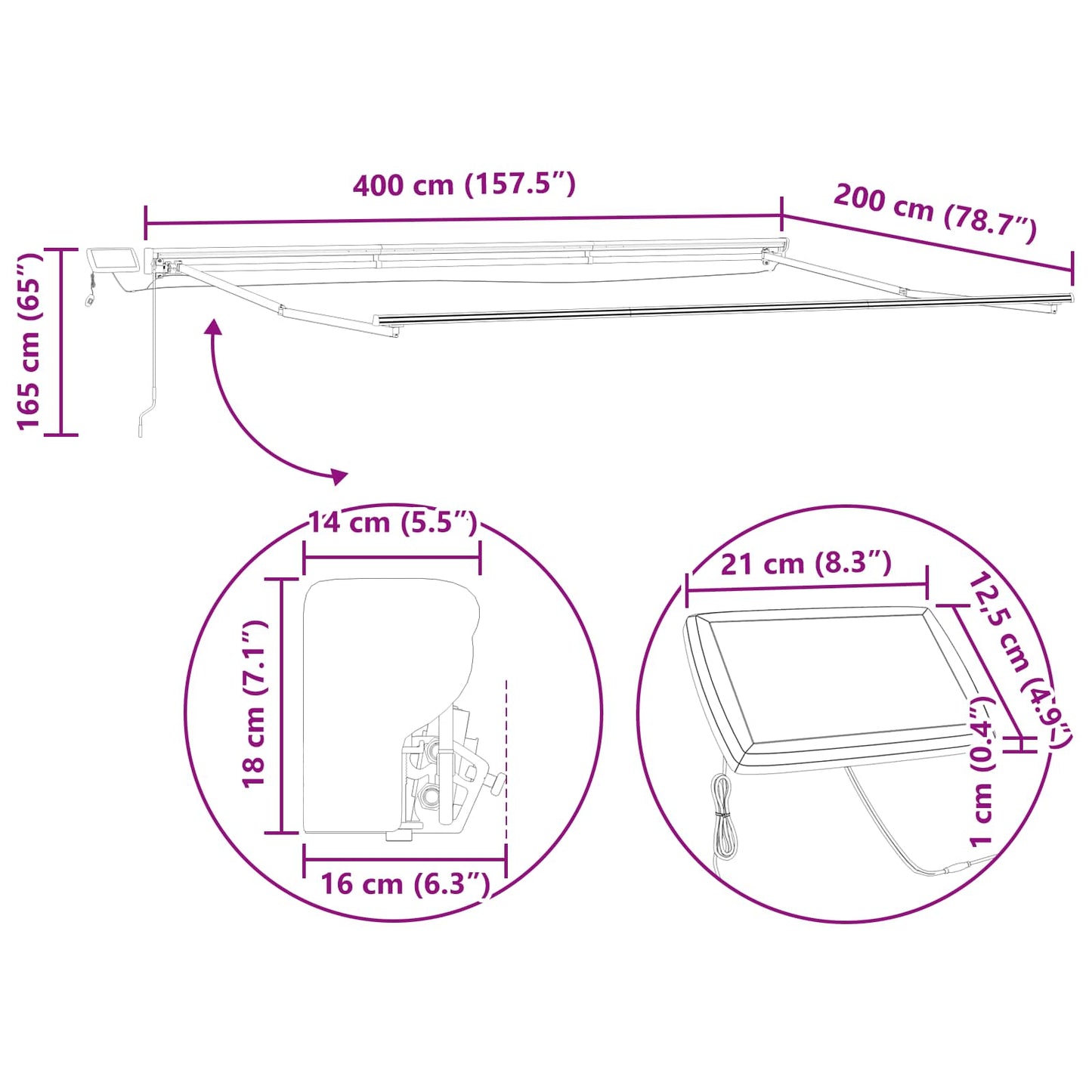 Manual Awning Frame with LEDs White 4 x 2 m Aluminium
