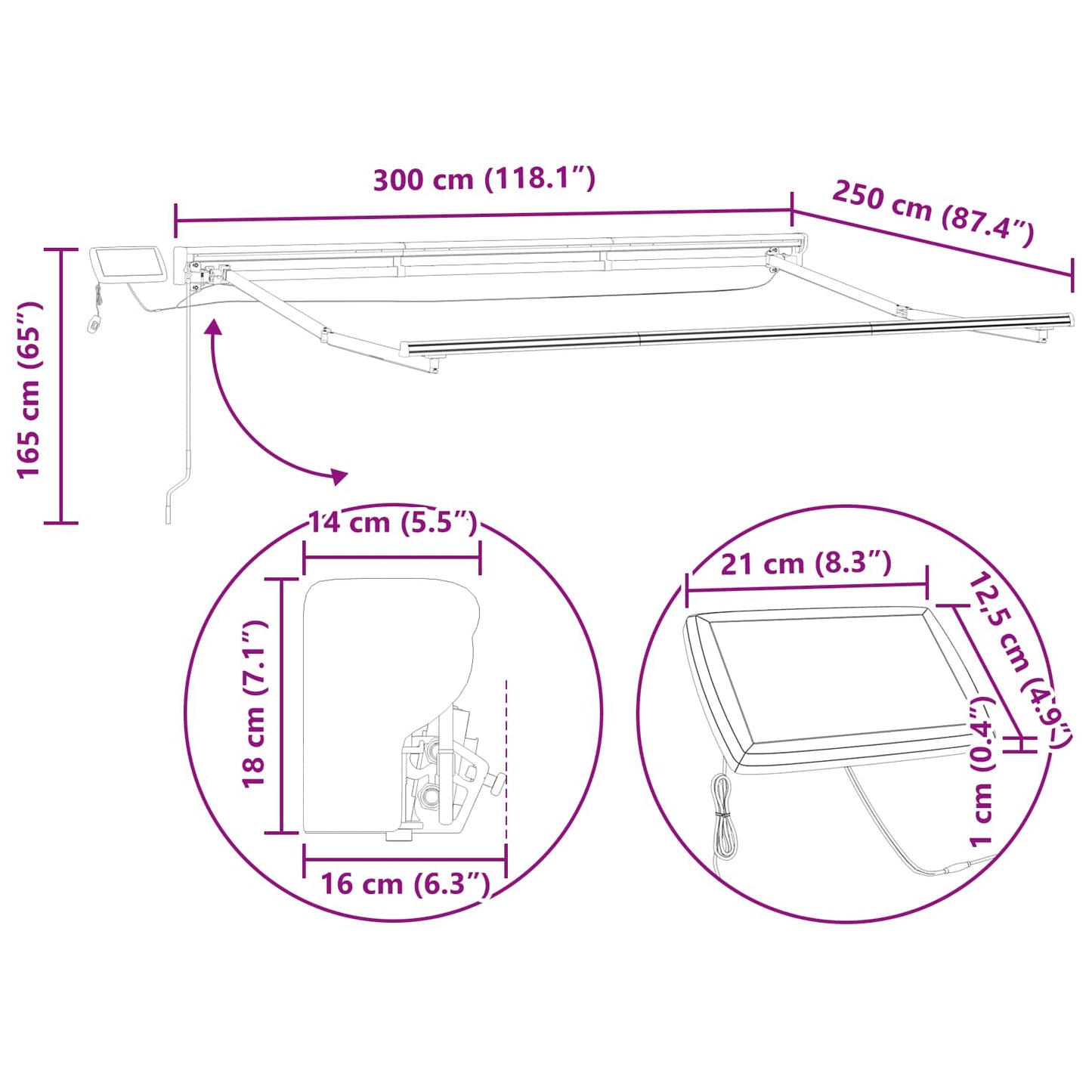 Manual Awning Frame with LEDs White 3 x 2.5 m Aluminium