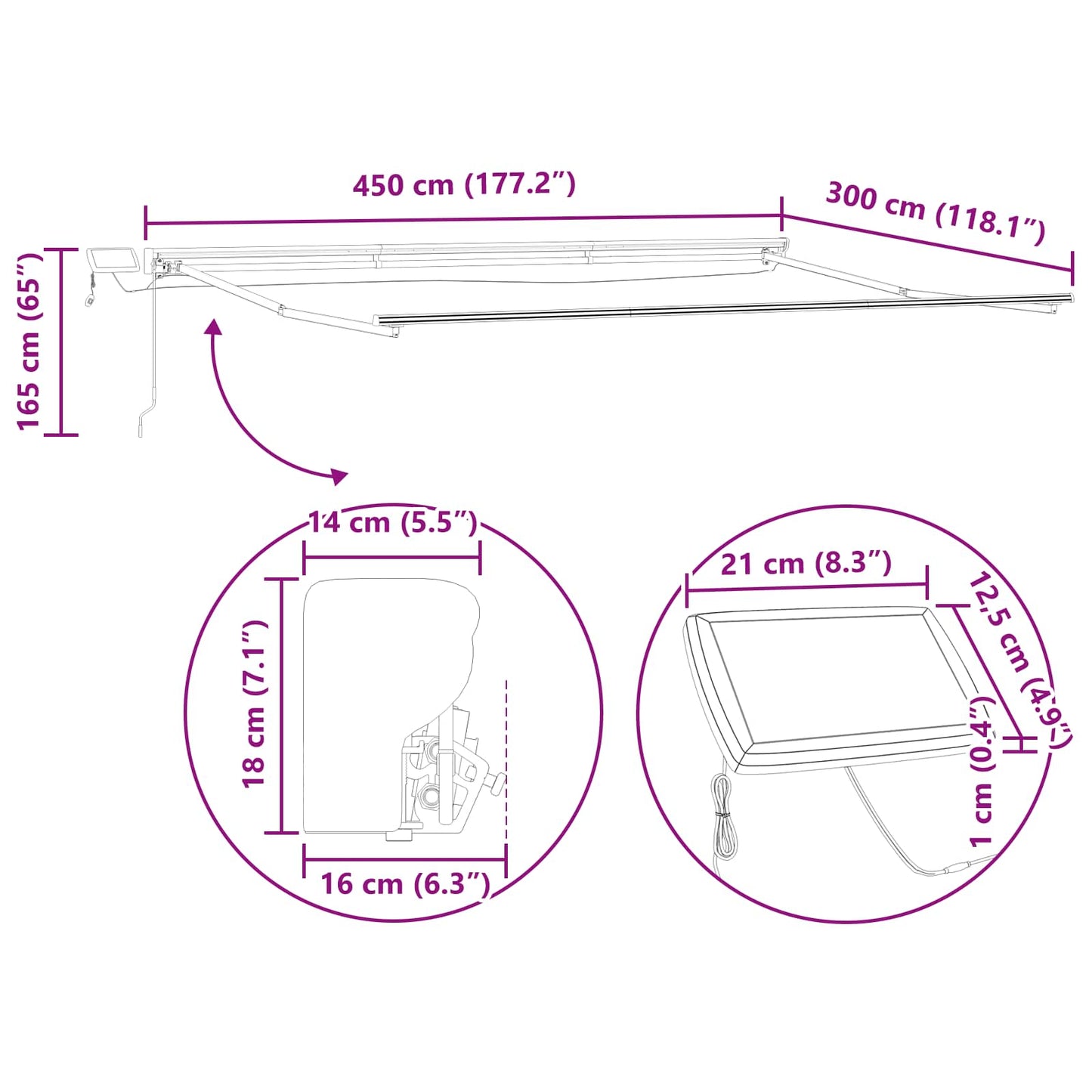 Manual Awning Frame with LEDs White 4.5 x 3 m Aluminium
