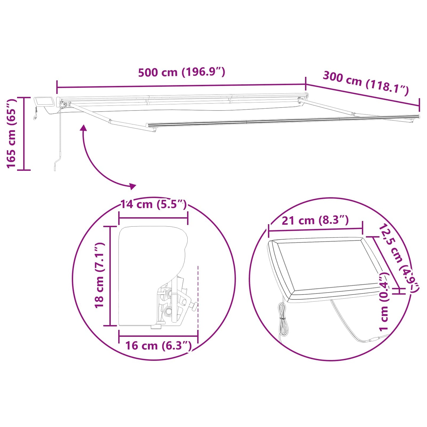 Manual Awning Frame with LEDs White 5 x 3 m Aluminium