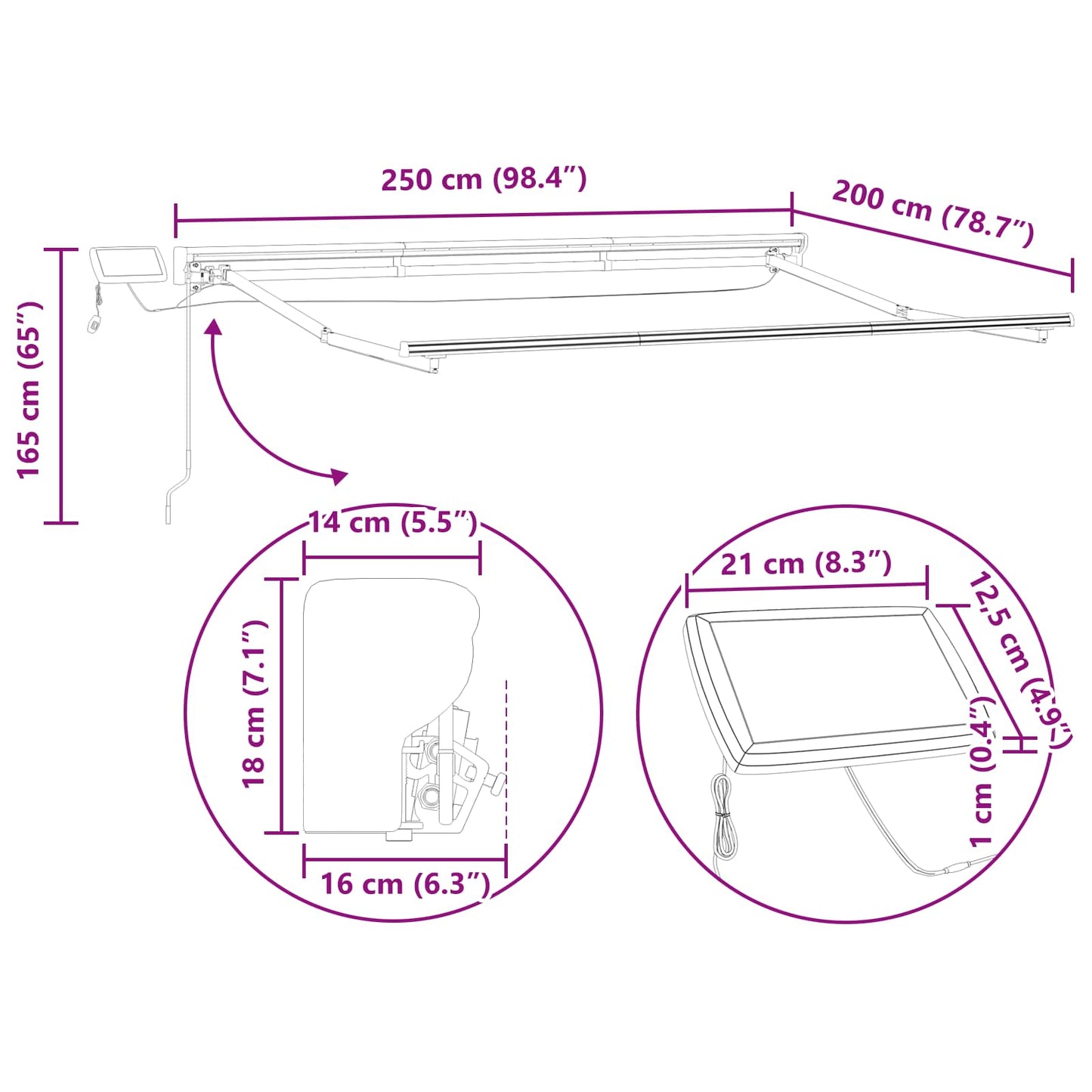Manual Awning Frame with LEDs Anthracite 2.5 x 2 m Aluminium