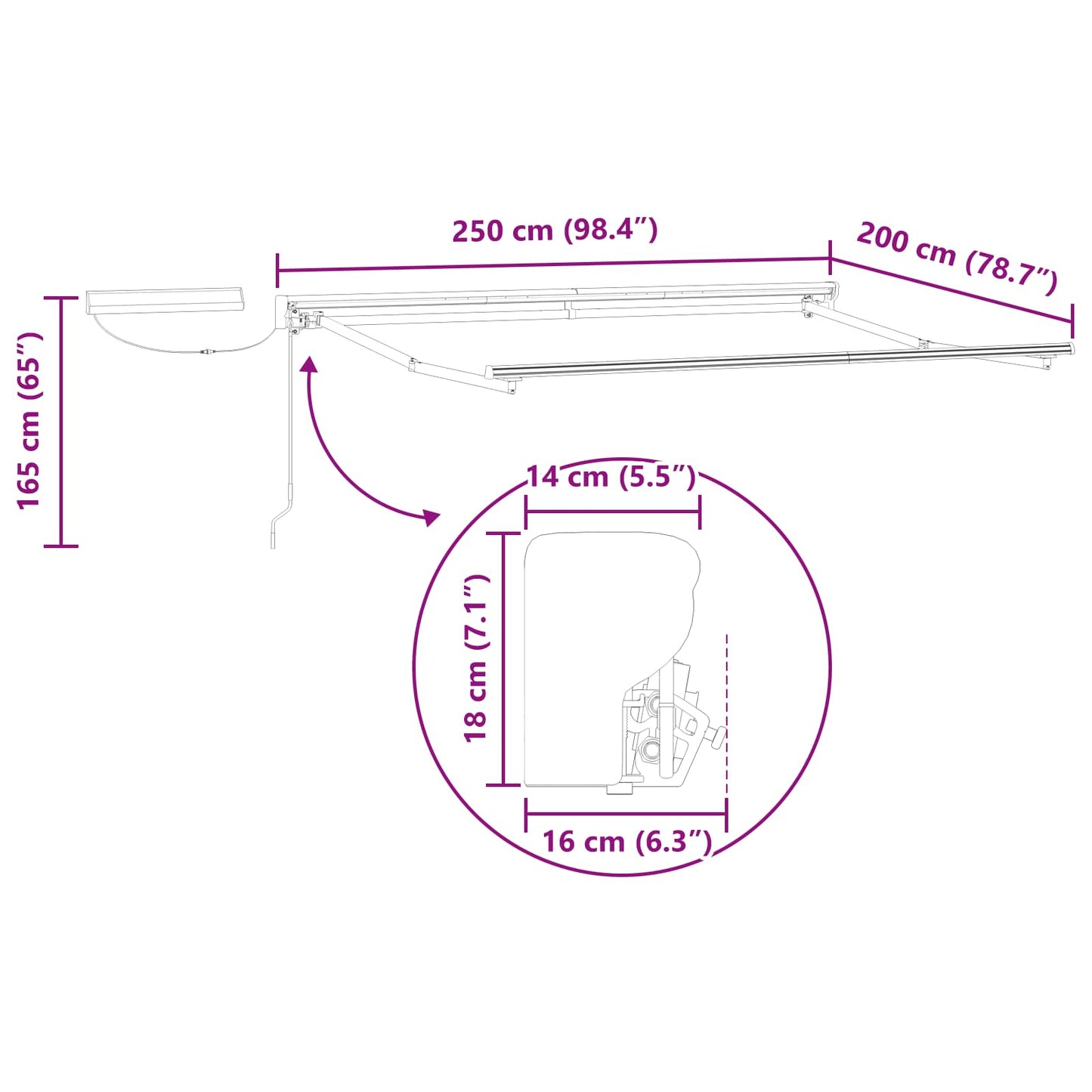 Electric Retractable Awning Frame White 2.5 x 2 m Steel