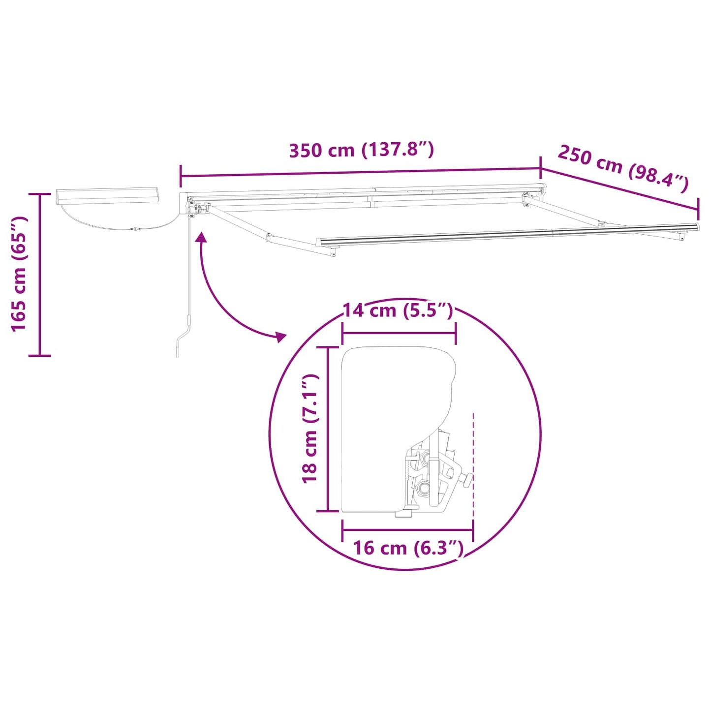 Electric Retractable Awning Frame White 3.5 x 2.5 m Steel