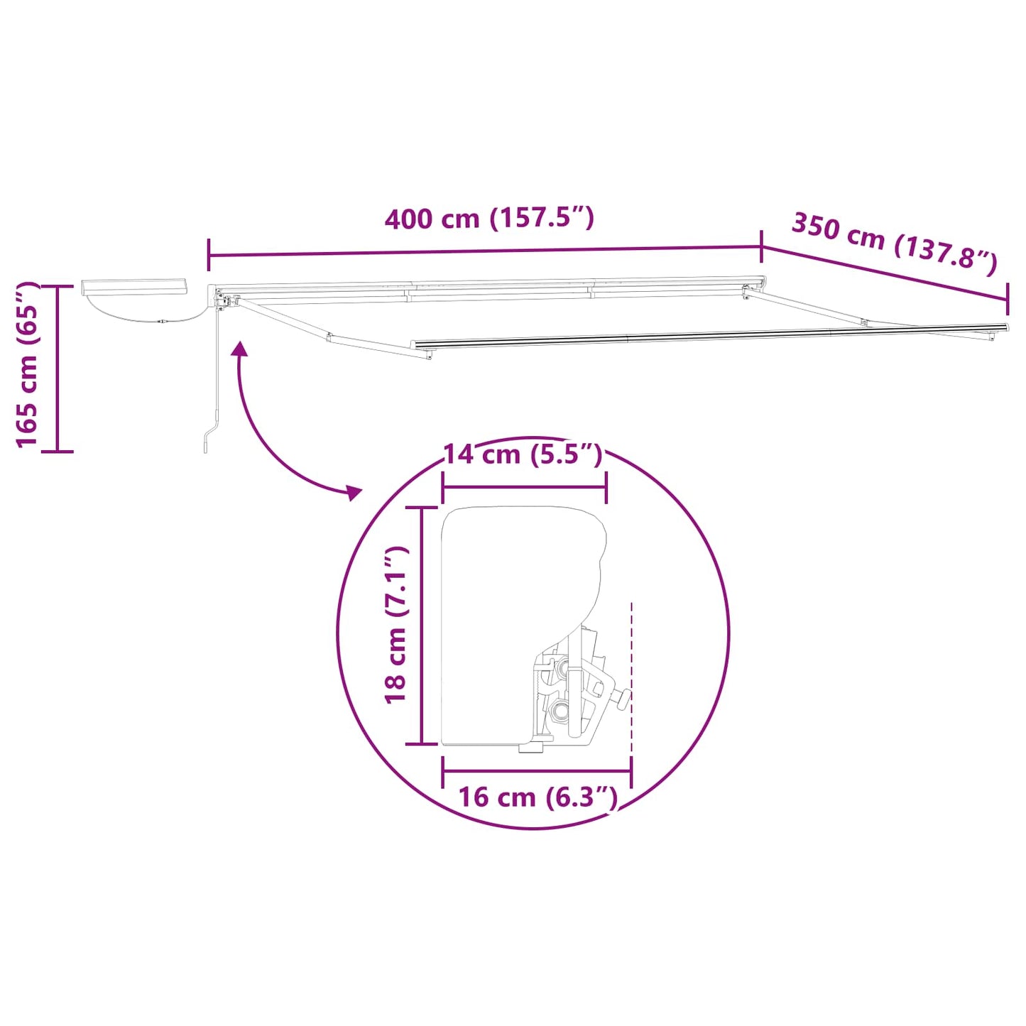 Electric Retractable Awning Frame White 4 x 3.5 m Steel