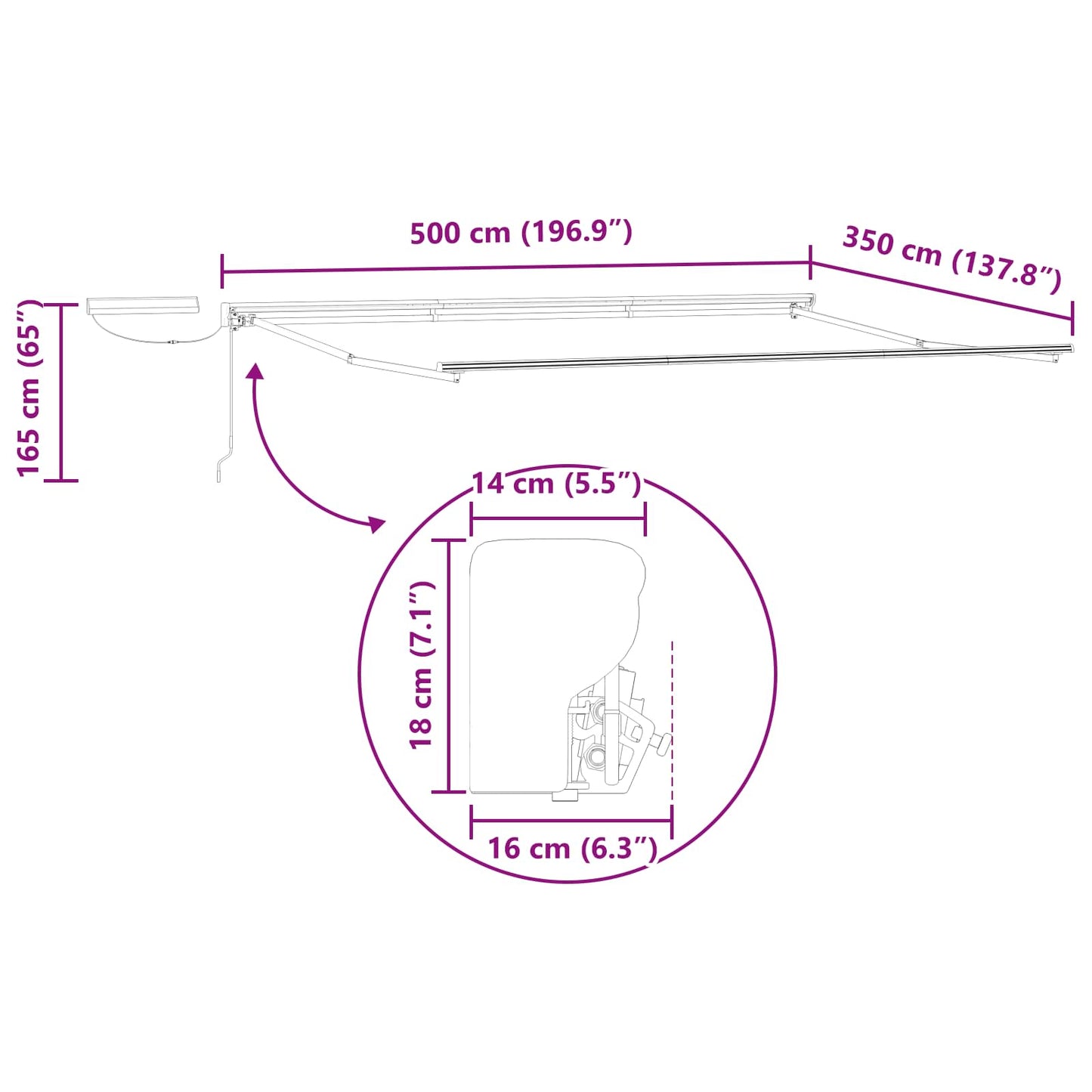 Electric Retractable Awning Frame White 5 x 3.5 m Steel
