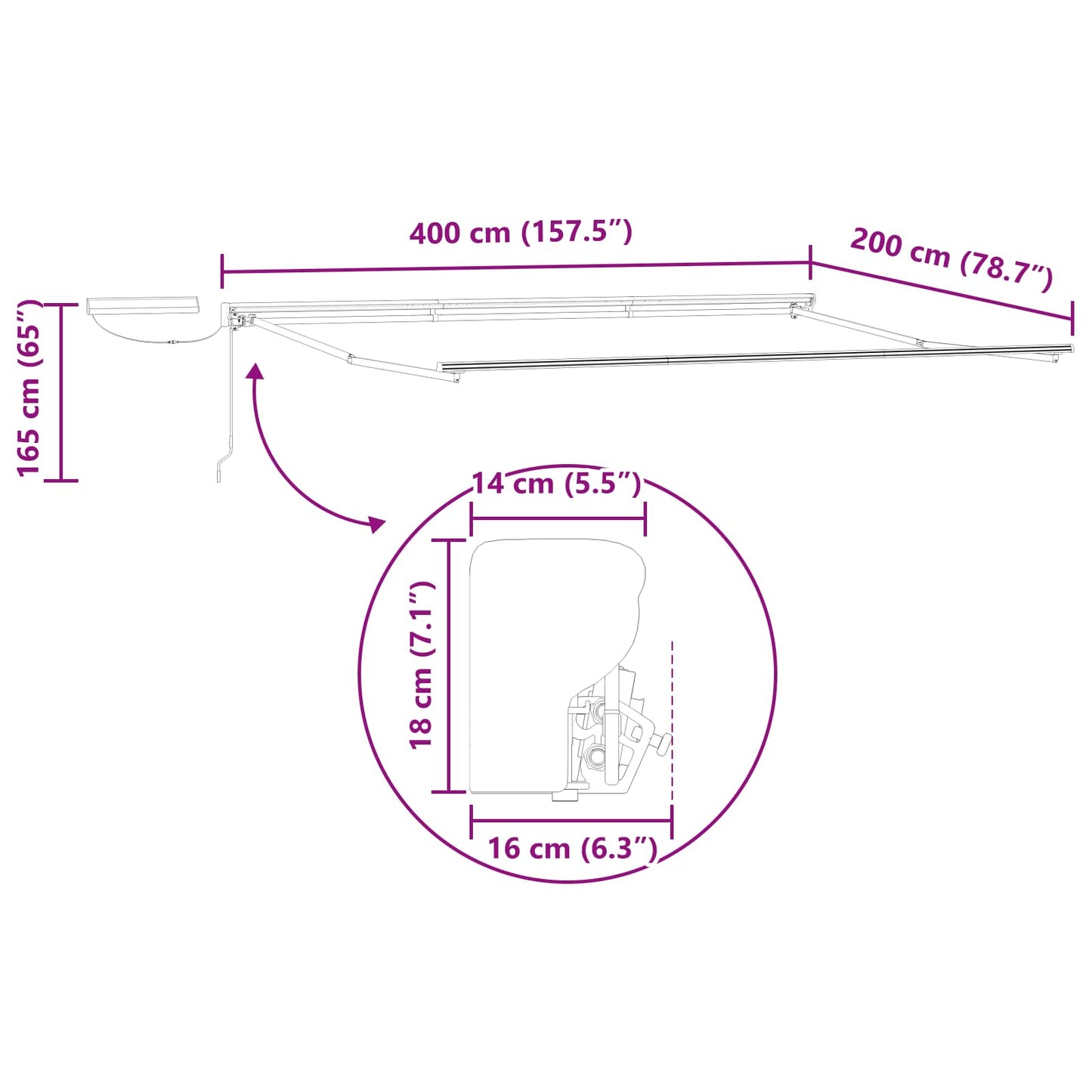 Electric Retractable Awning Frame Anthracite 4 x 2 m Steel