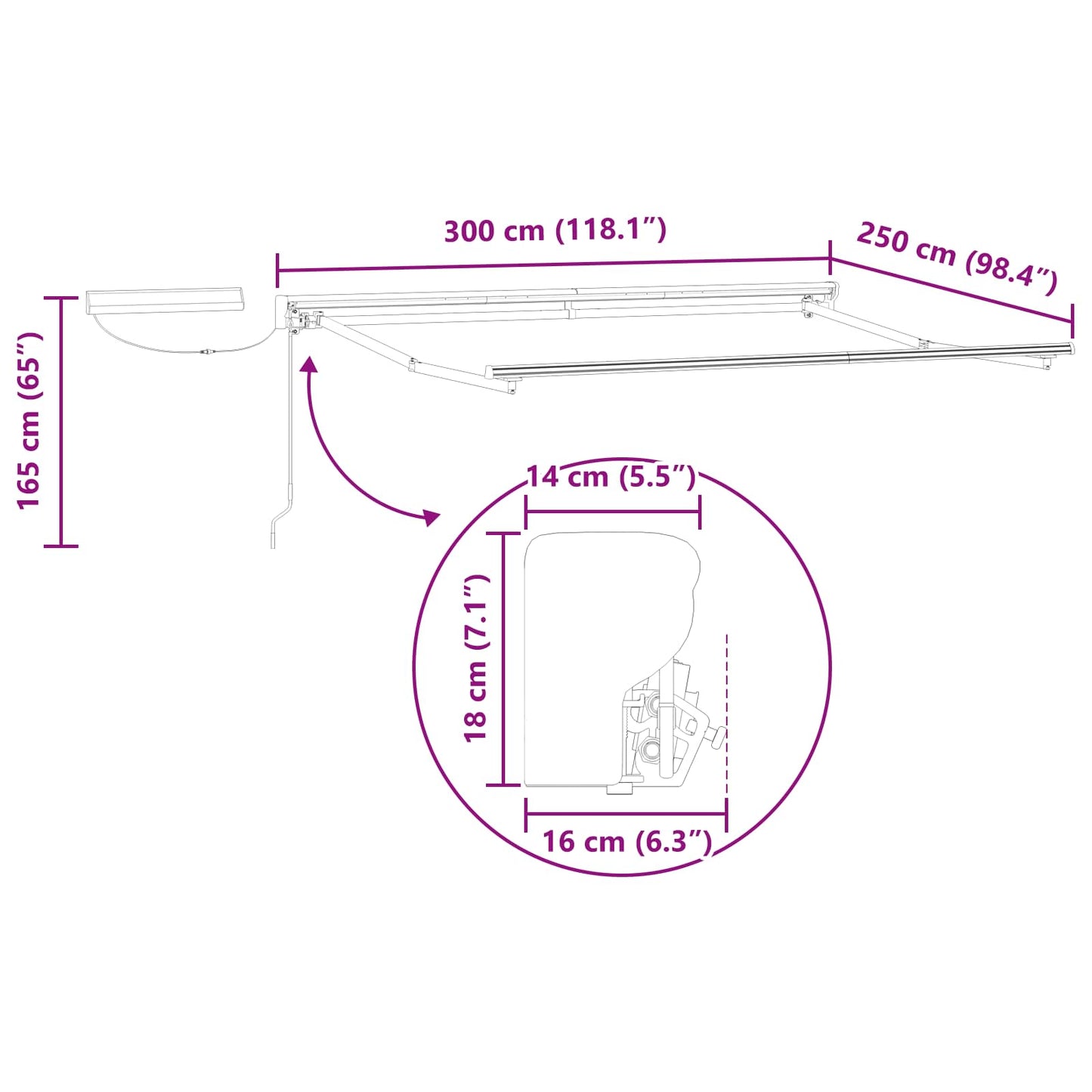 Electric Retractable Awning Frame Anthracite 3 x 2.5 m Steel