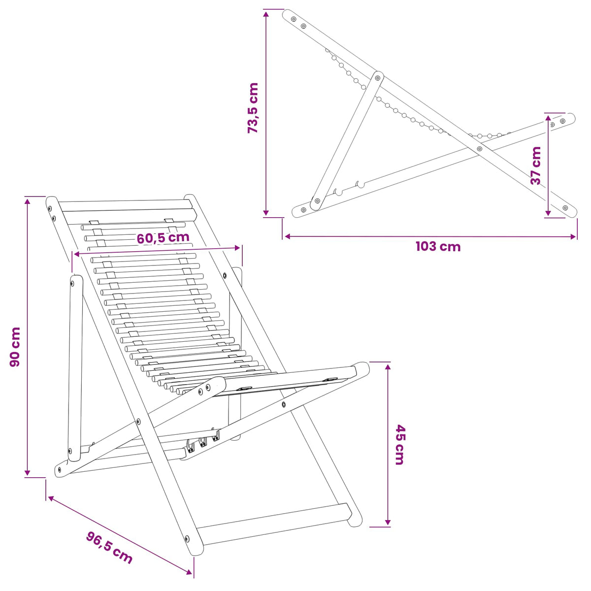Deck Chair 3 Position Solid Eucalyptus Wood Natural