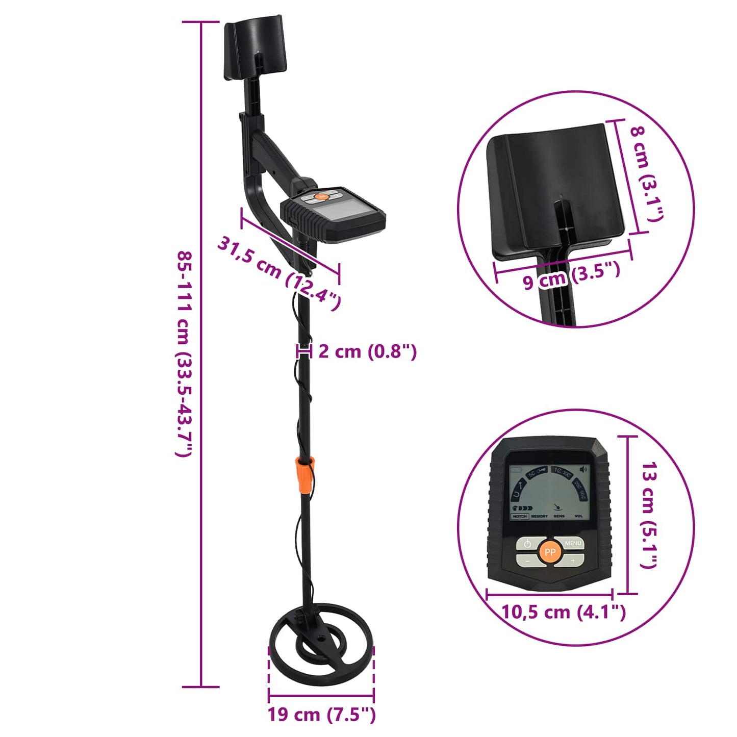 Metal Detector with LCD Display 3 Models 19 cm Coil Black