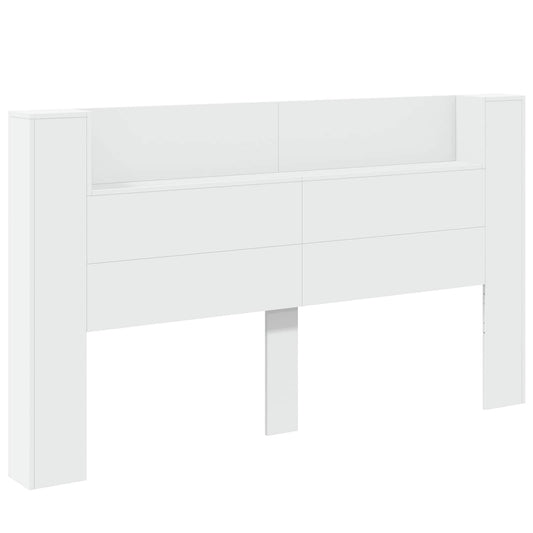 Storage Headboard with LED White Engineered Wood