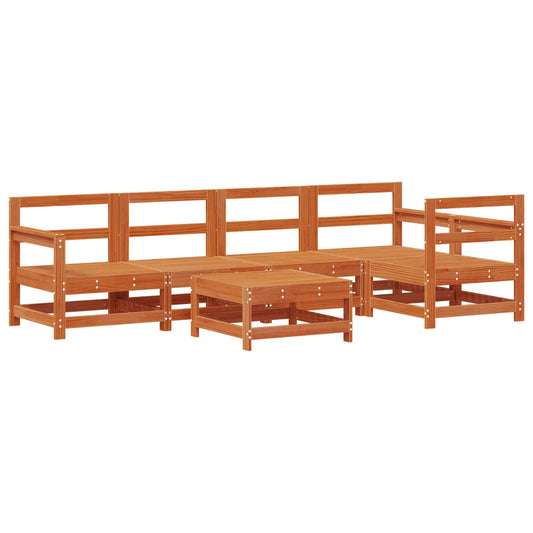 Garden Lounge Set 6 pcs Wax Brown Solid Pine Wood