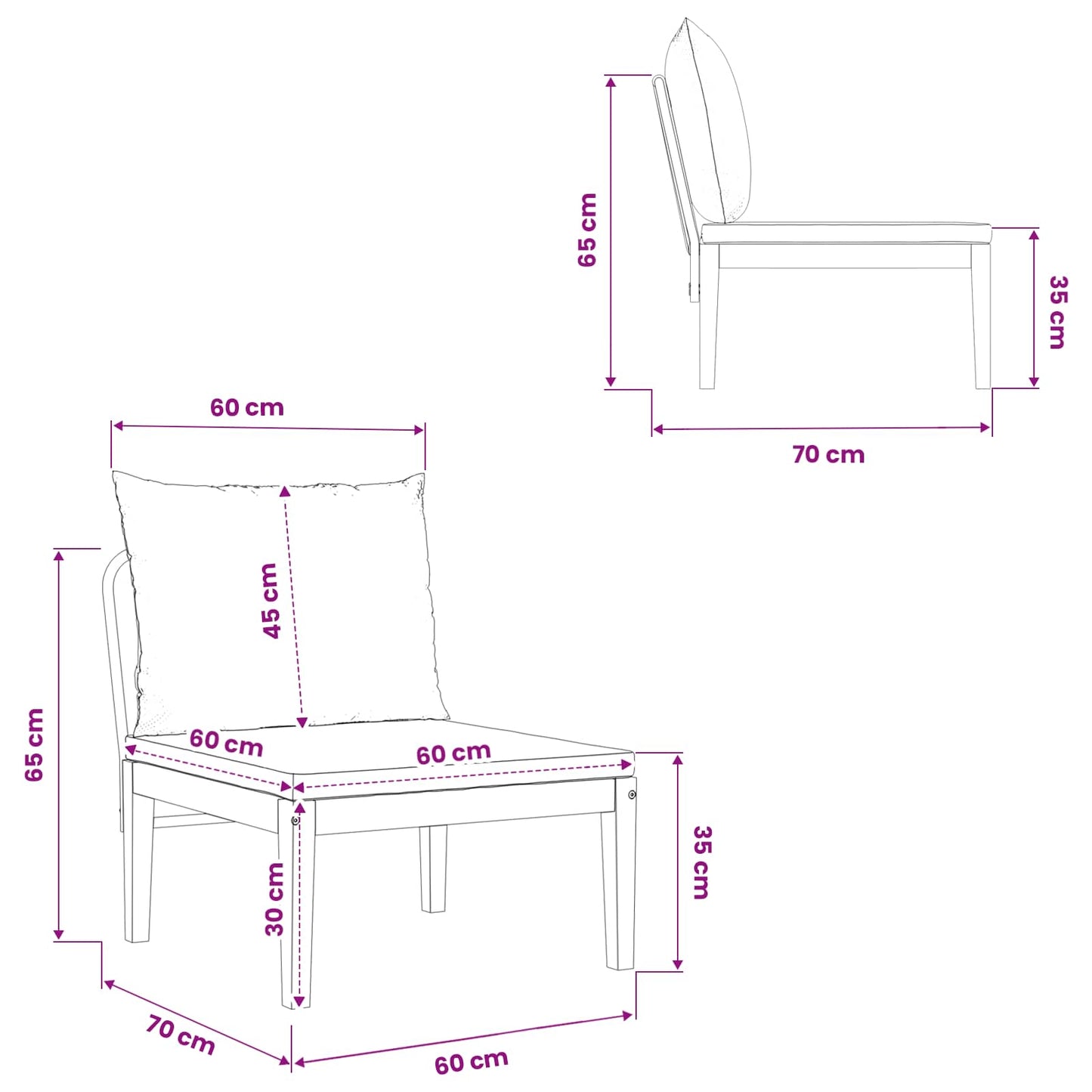 Garden Middle Sofa with Cushions Solid Acacia Wood & Rope