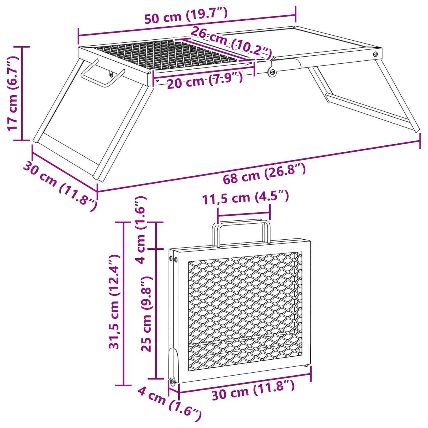 Foldable Camping Grill Folding Black 12.40 x 10.43 x 1.57 in
