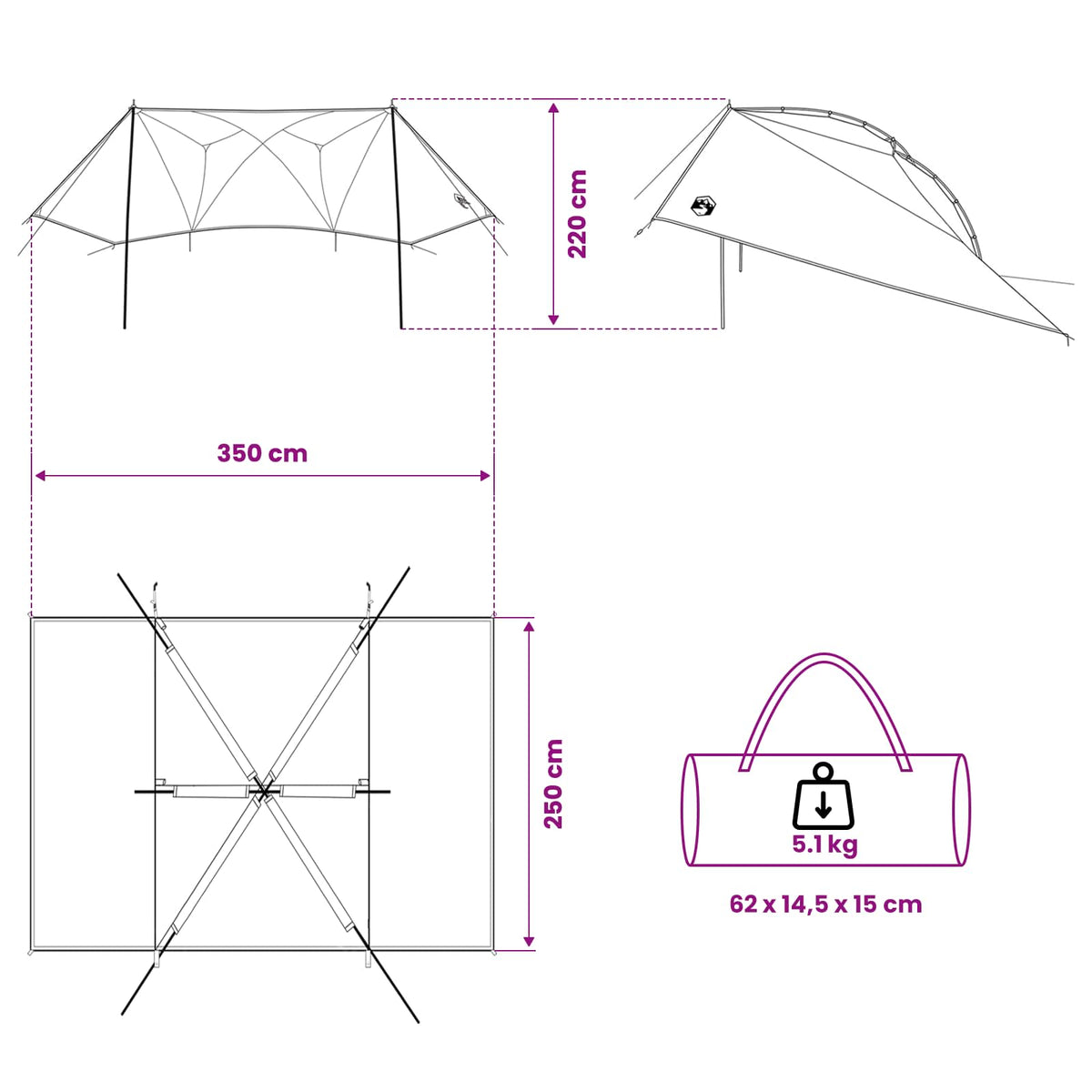 Car Tent 350 x 250 cm Blue Polyester and Steel