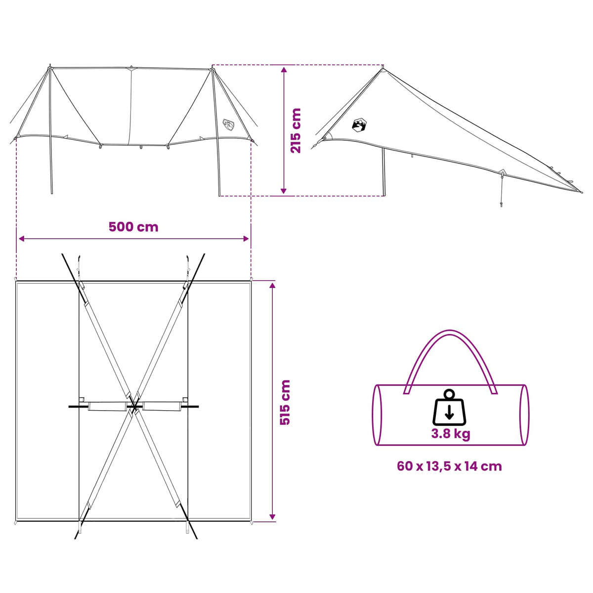 Vehicle Awning Blue 518 x 580 x 215 cm Polyester and Steel