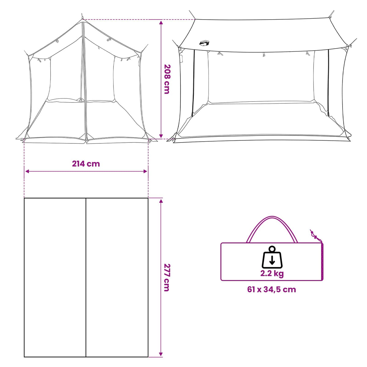 Camping Tarp with Mesh Walls 270 x 210 x 210 cm Grey and Orange