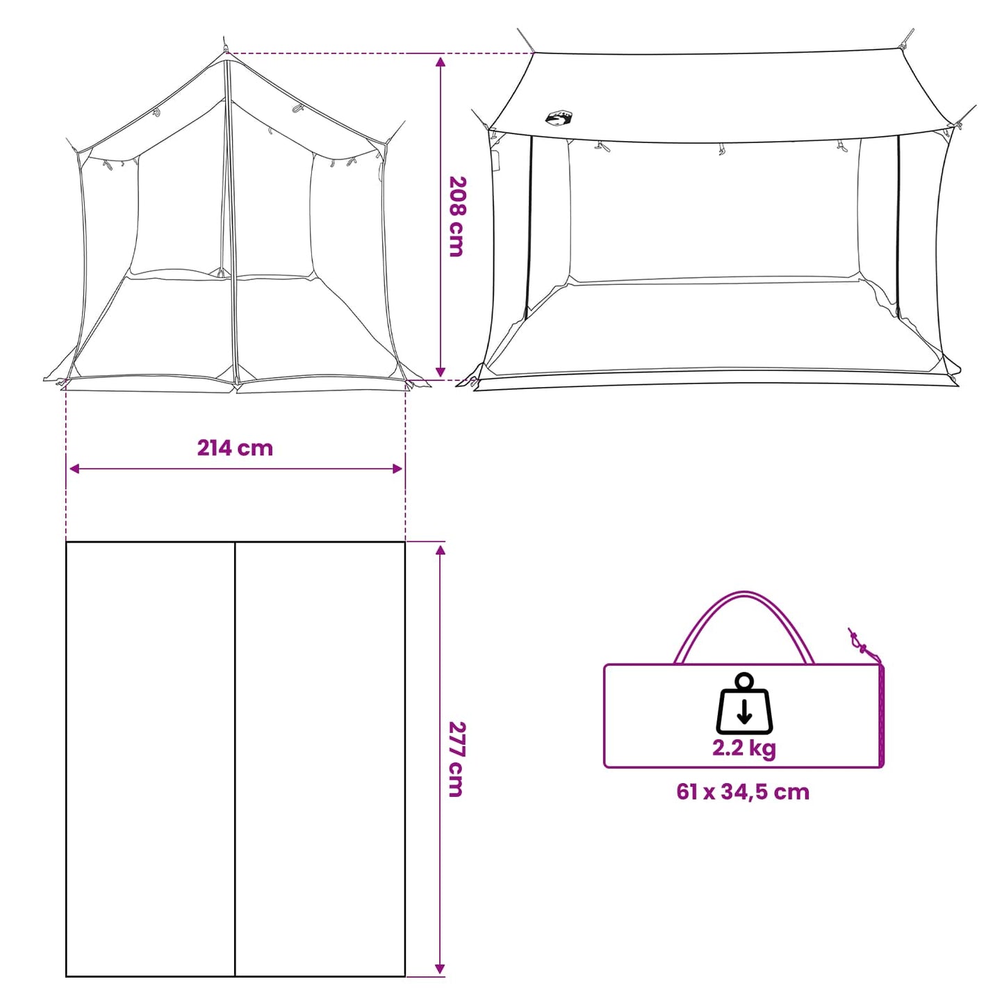 Camping Tarp with Mesh Walls Army Green 270 x 210 x 210 cm