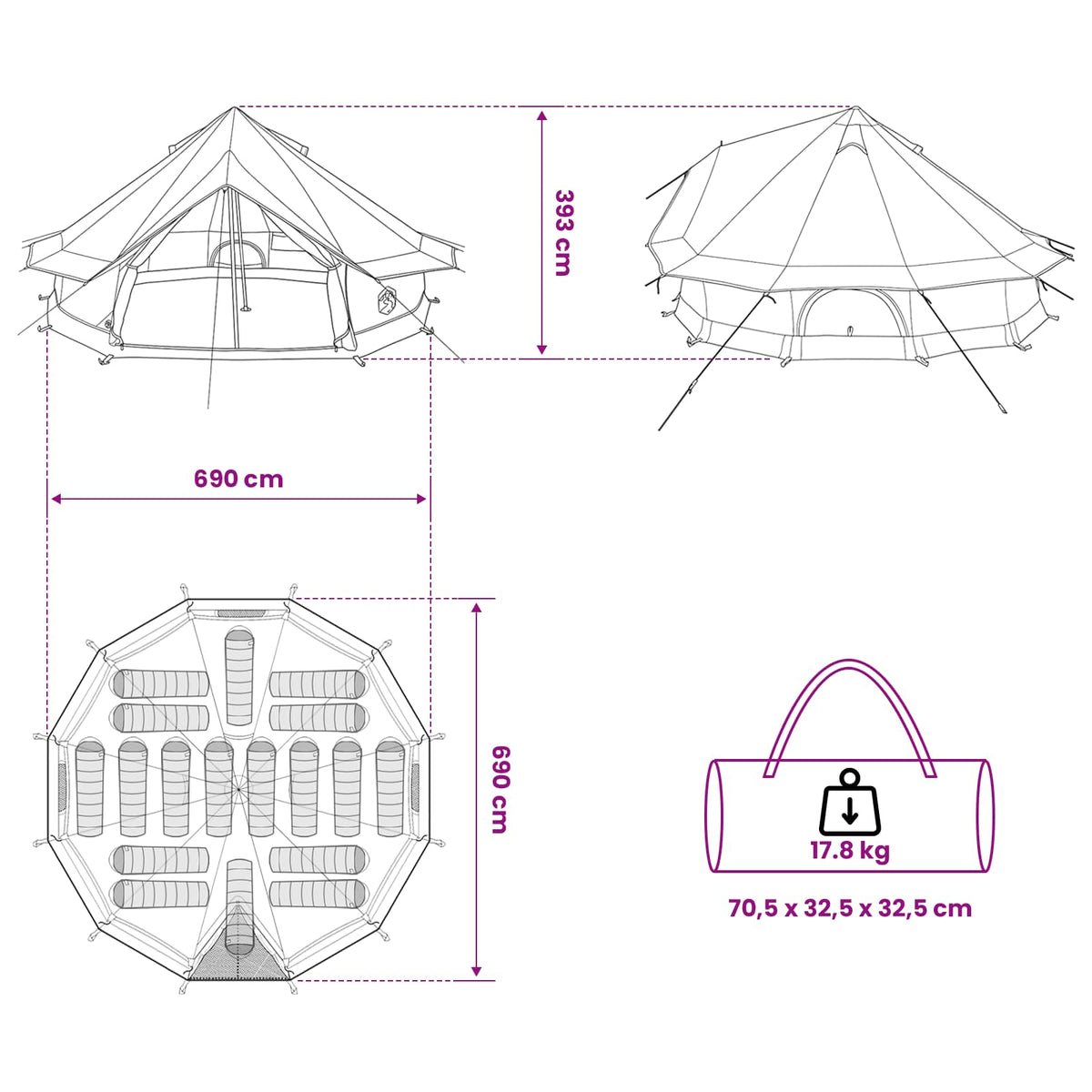 Tipi Tent 18-Person Green Polyester and Steel