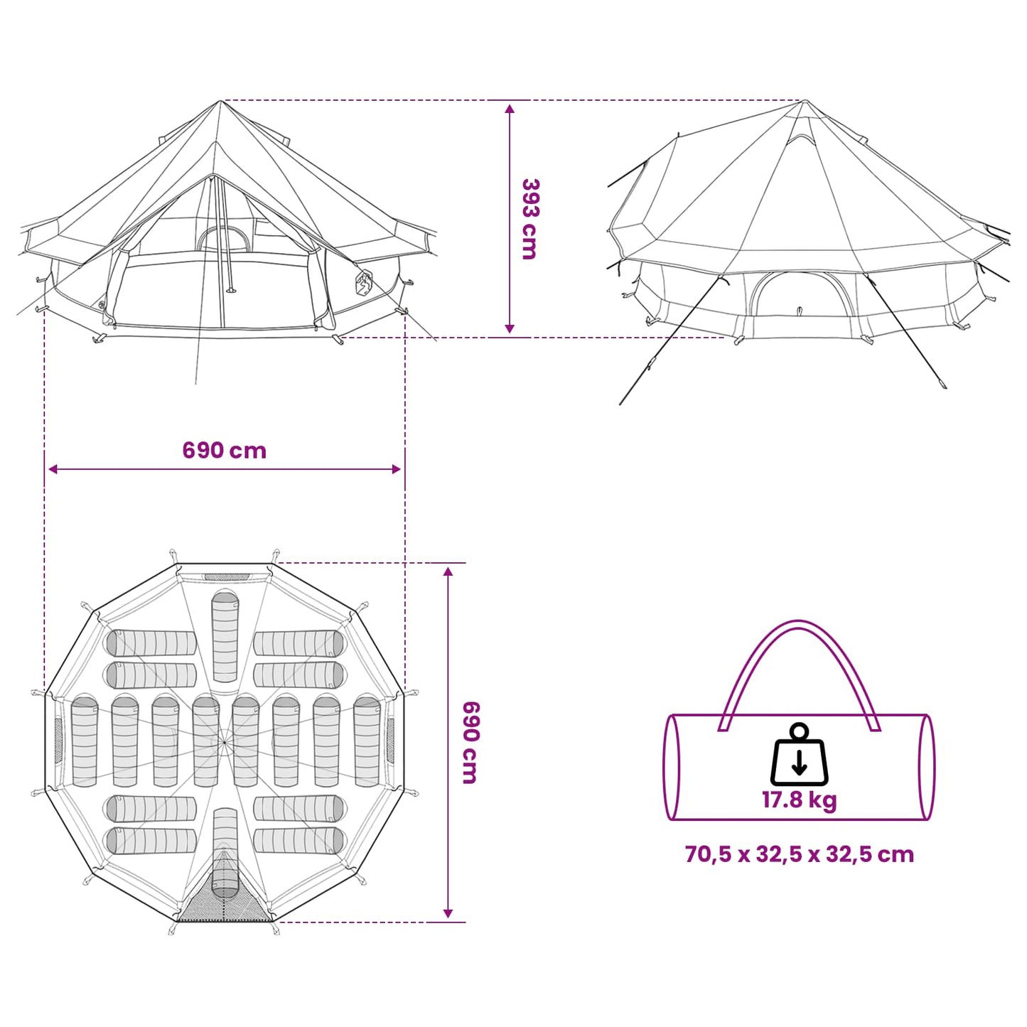 Tipi Tent Army Green 700 x 700 x 395 cm Polyester and Steel