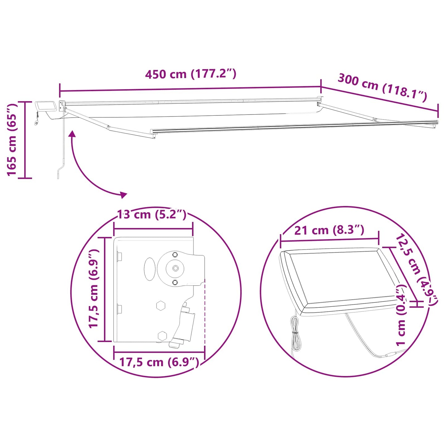 Manual Retractable Awning with LEDs 4.5 x 3 m